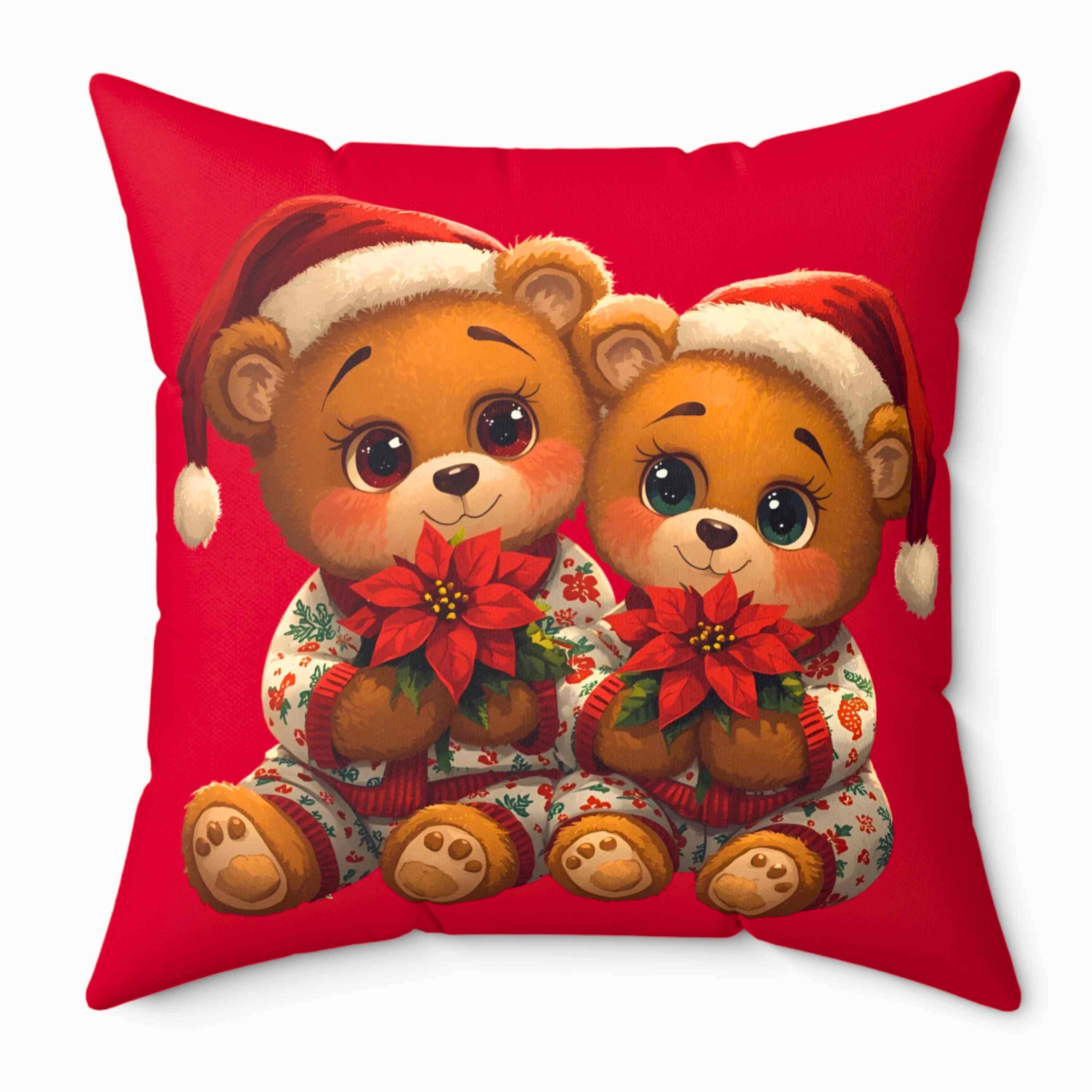 Christmas Square Pillow with Personalized Teddy Bears product thumbnail image