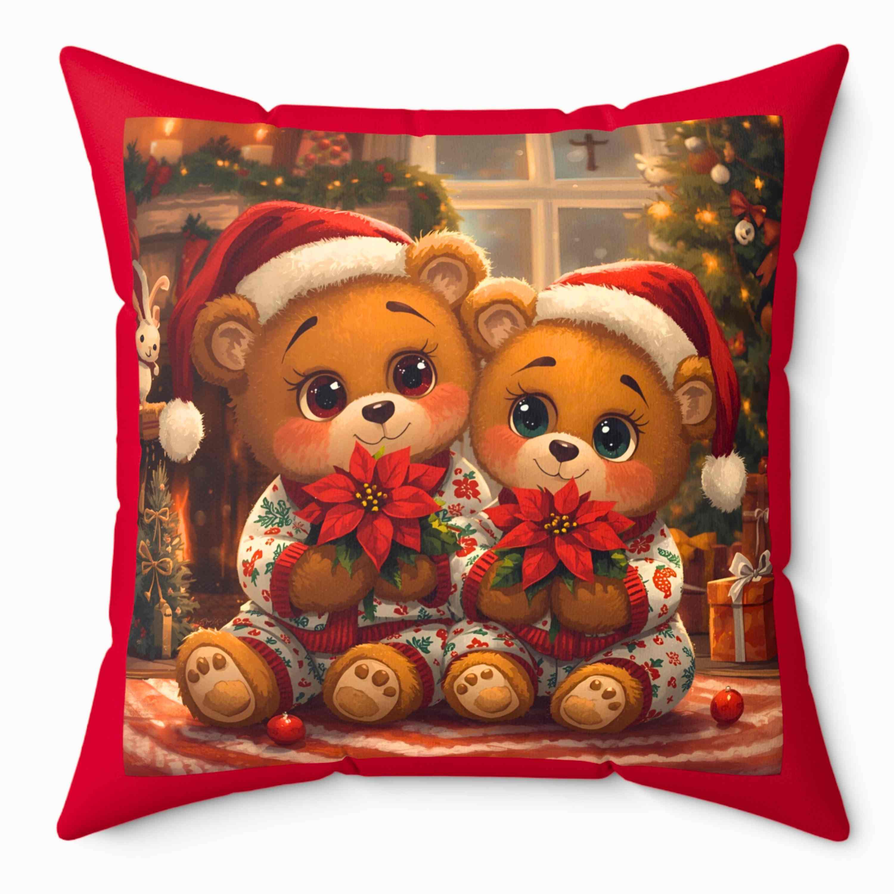 Christmas Square Pillow with Personalized Teddy Bears product thumbnail image Christmas Square Pillow with Personalized Teddy Bears product thumbnail image