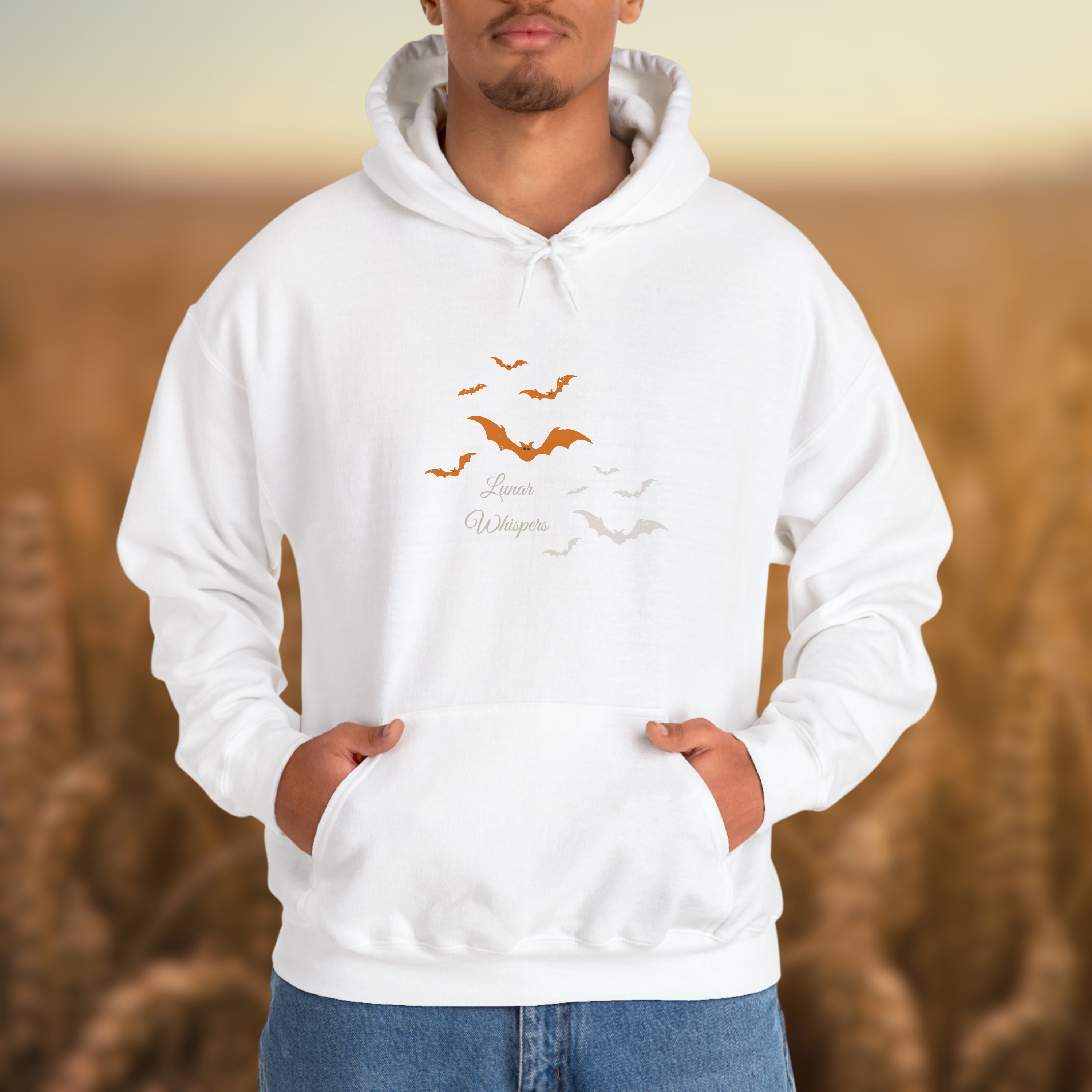 Halloween Hoodie Orange Bats Pullover, Gothic Lunar Whispers Unisex, Limited Edition 50 each color product thumbnail image Halloween Hoodie Orange Bats Pullover, Gothic Lunar Whispers Unisex, Limited Edition 50 each color product thumbnail image