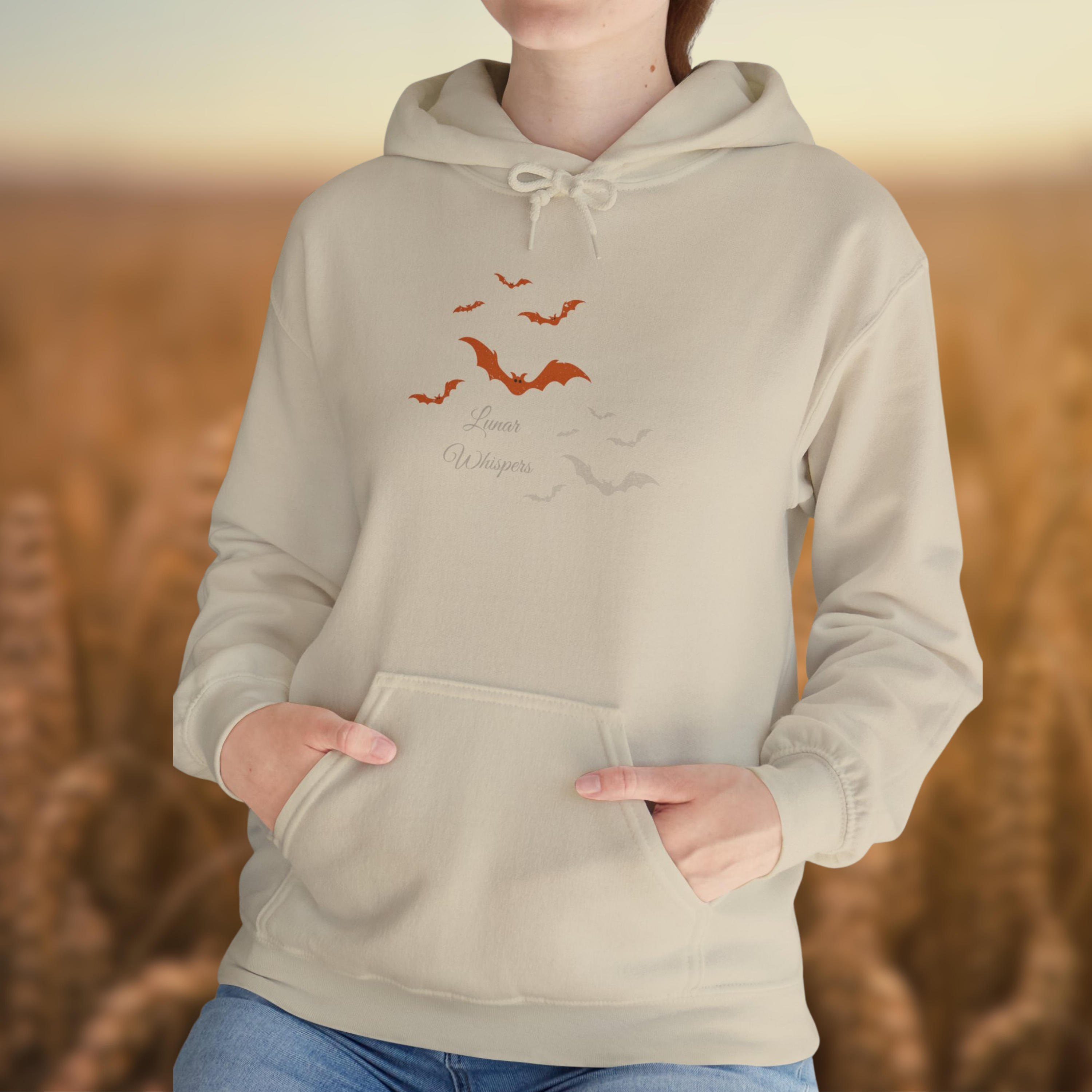 Halloween Hoodie Orange Bats Pullover, Gothic Lunar Whispers Unisex, Limited Edition 50 each color product thumbnail image