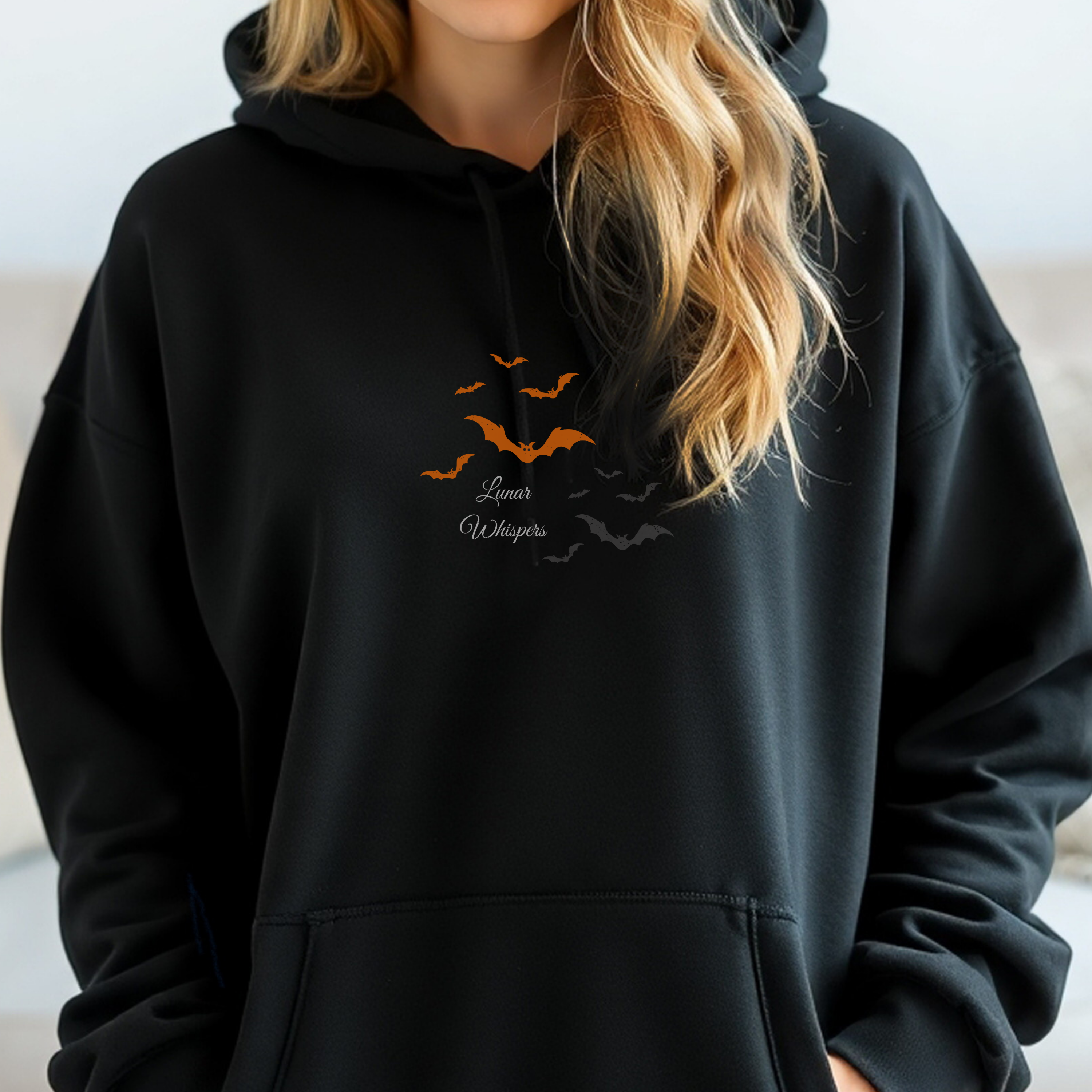 Halloween Hoodie Orange Bats Pullover, Gothic Lunar Whispers Unisex, Limited Edition 50 each color product thumbnail image