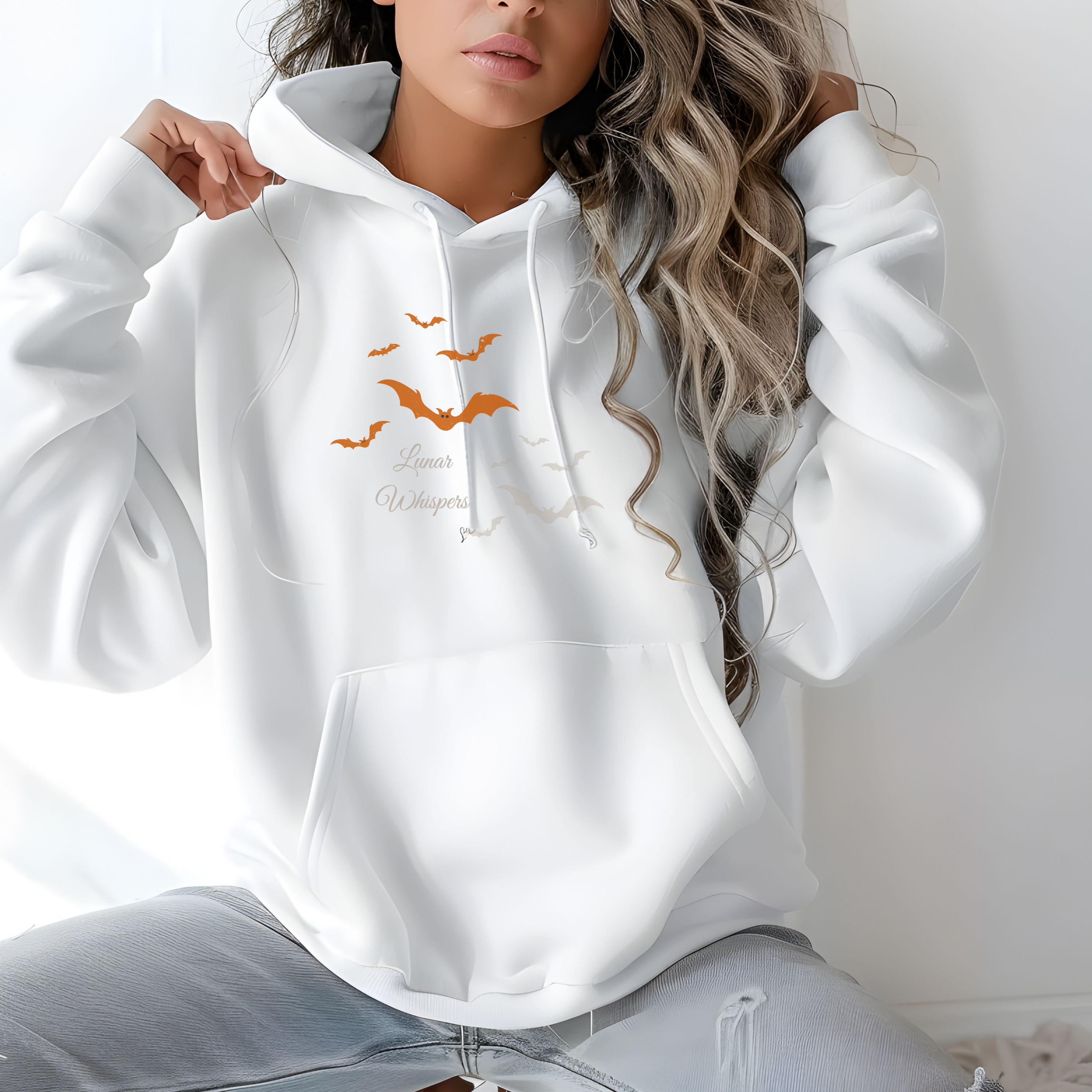 Halloween Hoodie Orange Bats Pullover, Gothic Lunar Whispers Unisex, Limited Edition 50 each color product thumbnail image