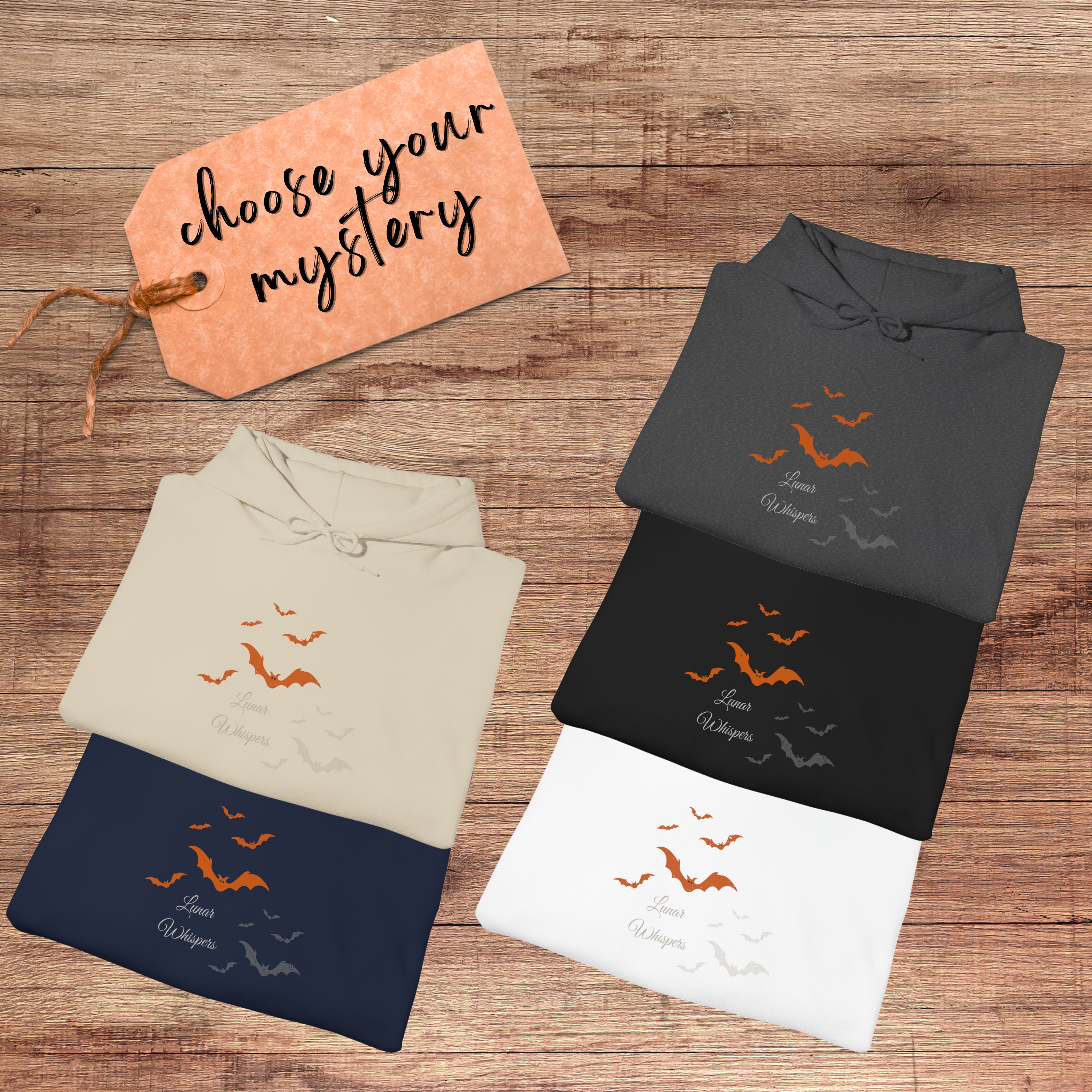 Halloween Hoodie Orange Bats Pullover, Gothic Lunar Whispers Unisex, Limited Edition 50 each color product thumbnail image Halloween Hoodie Orange Bats Pullover, Gothic Lunar Whispers Unisex, Limited Edition 50 each color product thumbnail image