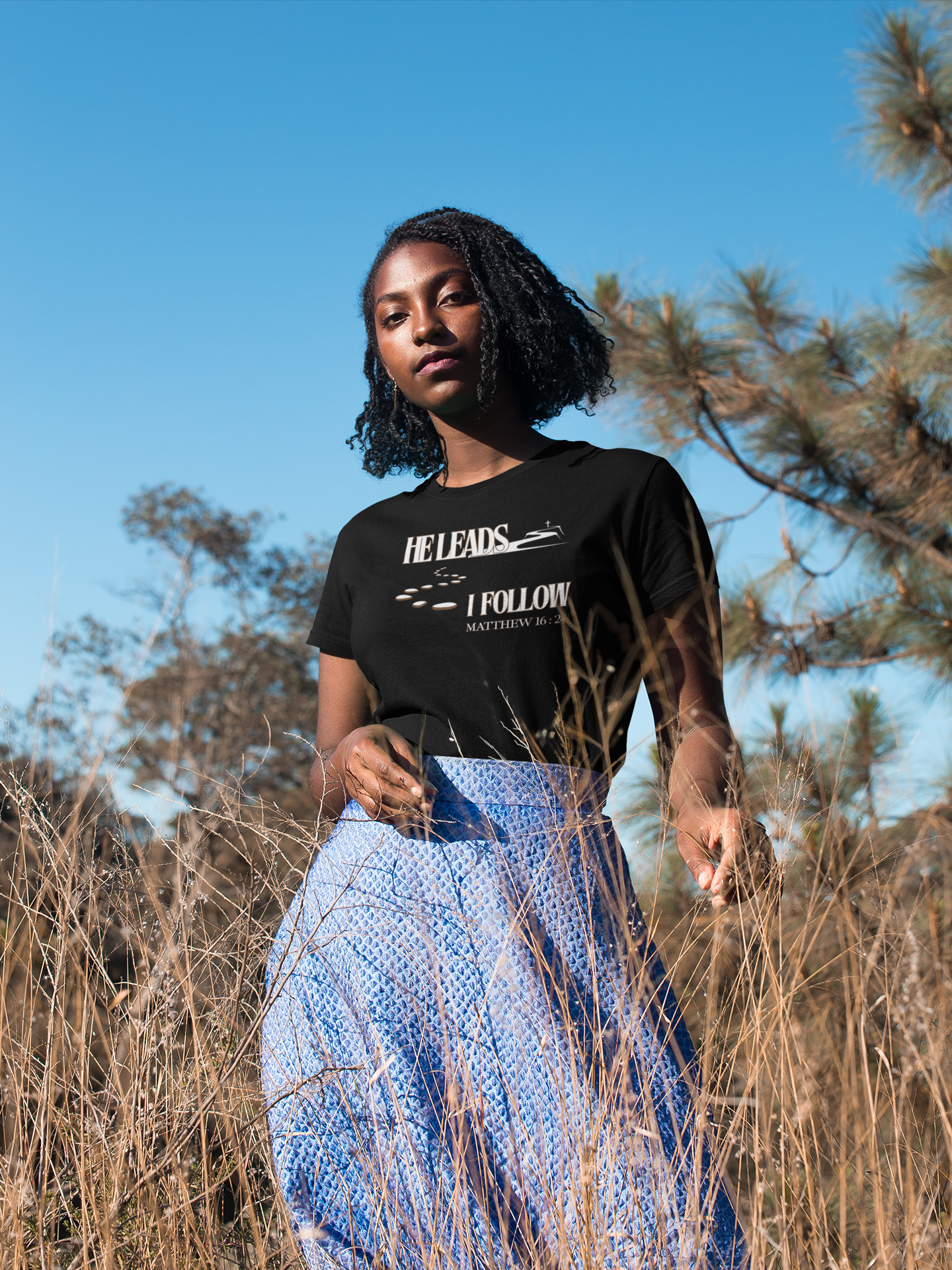 "He Leads and I Follow" Christian Faith Design Unisex T-shirt product thumbnail image "He Leads and I Follow" Christian Faith Design Unisex T-shirt product thumbnail image