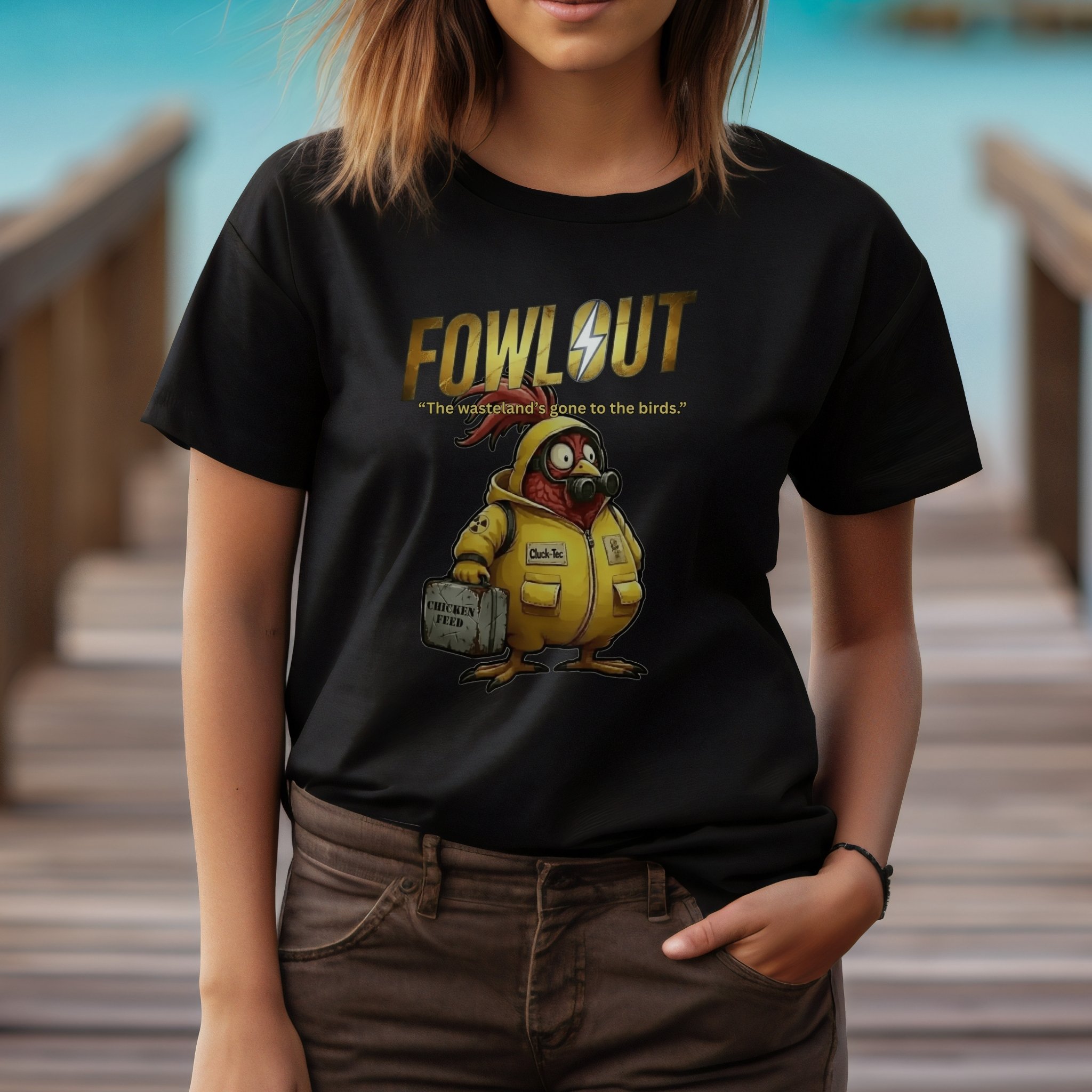 Fowlout Fallout Parody T-Shirt Funny Apocalypse Chicken Tee, Wasteland Humor Gamer Shirt product thumbnail image Fowlout Fallout Parody T-Shirt Funny Apocalypse Chicken Tee, Wasteland Humor Gamer Shirt product thumbnail image