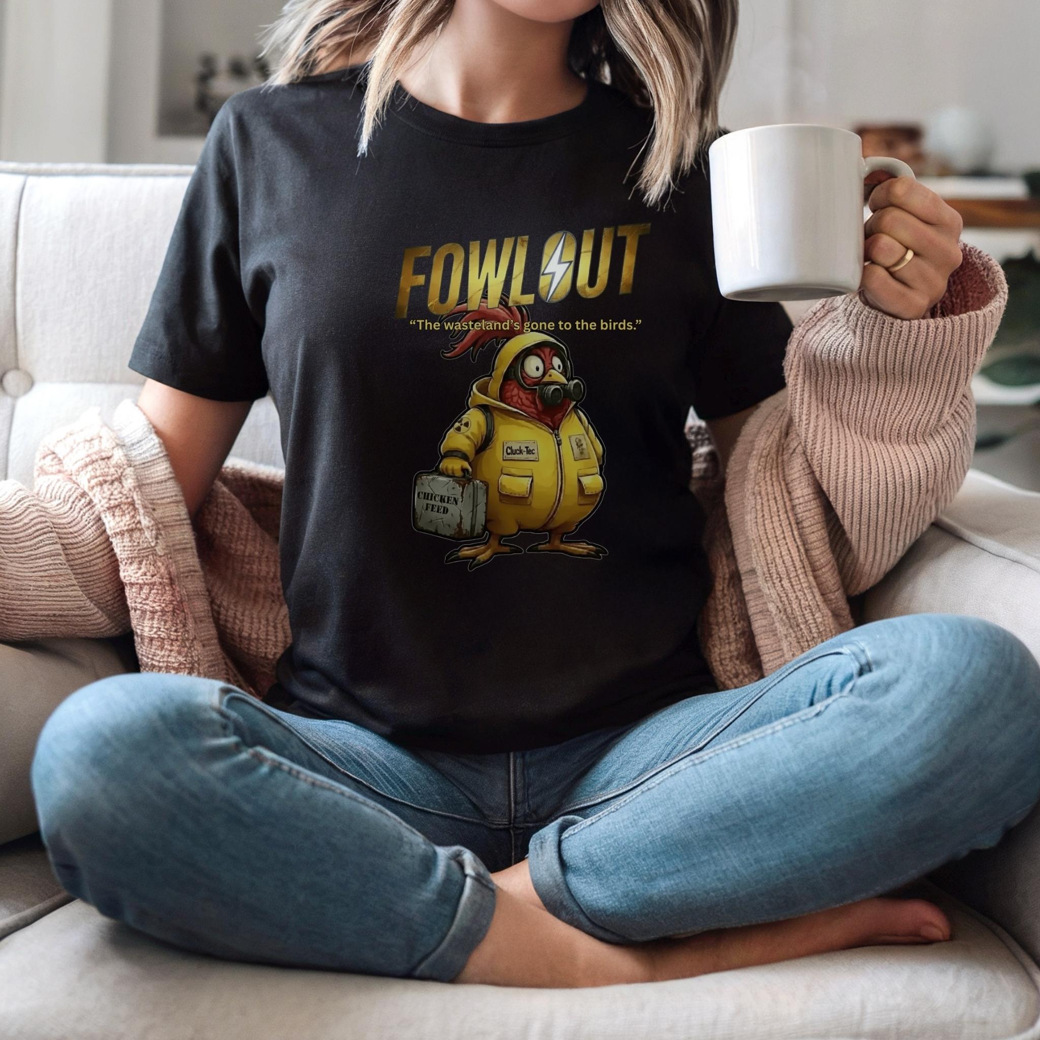 Fowlout Fallout Parody T-Shirt Funny Apocalypse Chicken Tee, Wasteland Humor Gamer Shirt product thumbnail image Fowlout Fallout Parody T-Shirt Funny Apocalypse Chicken Tee, Wasteland Humor Gamer Shirt product thumbnail image
