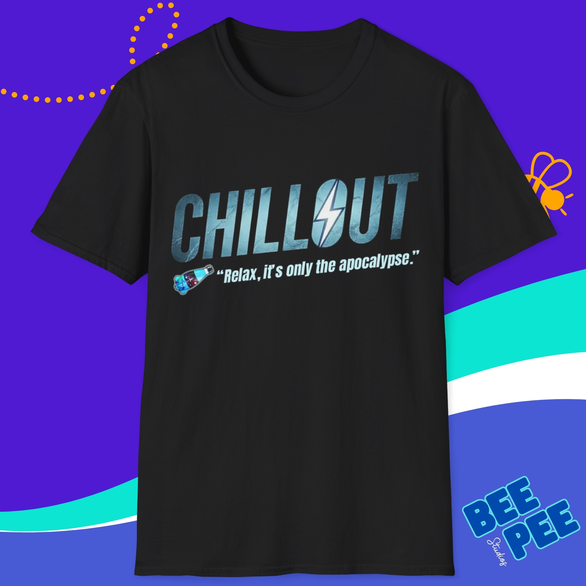 Chillout Fallout Parody T-Shirt, Funny Post Apocalyptic Gamer Tee, Retro Nuka Drink Inspired Design product thumbnail image Chillout Fallout Parody T-Shirt, Funny Post Apocalyptic Gamer Tee, Retro Nuka Drink Inspired Design product thumbnail image