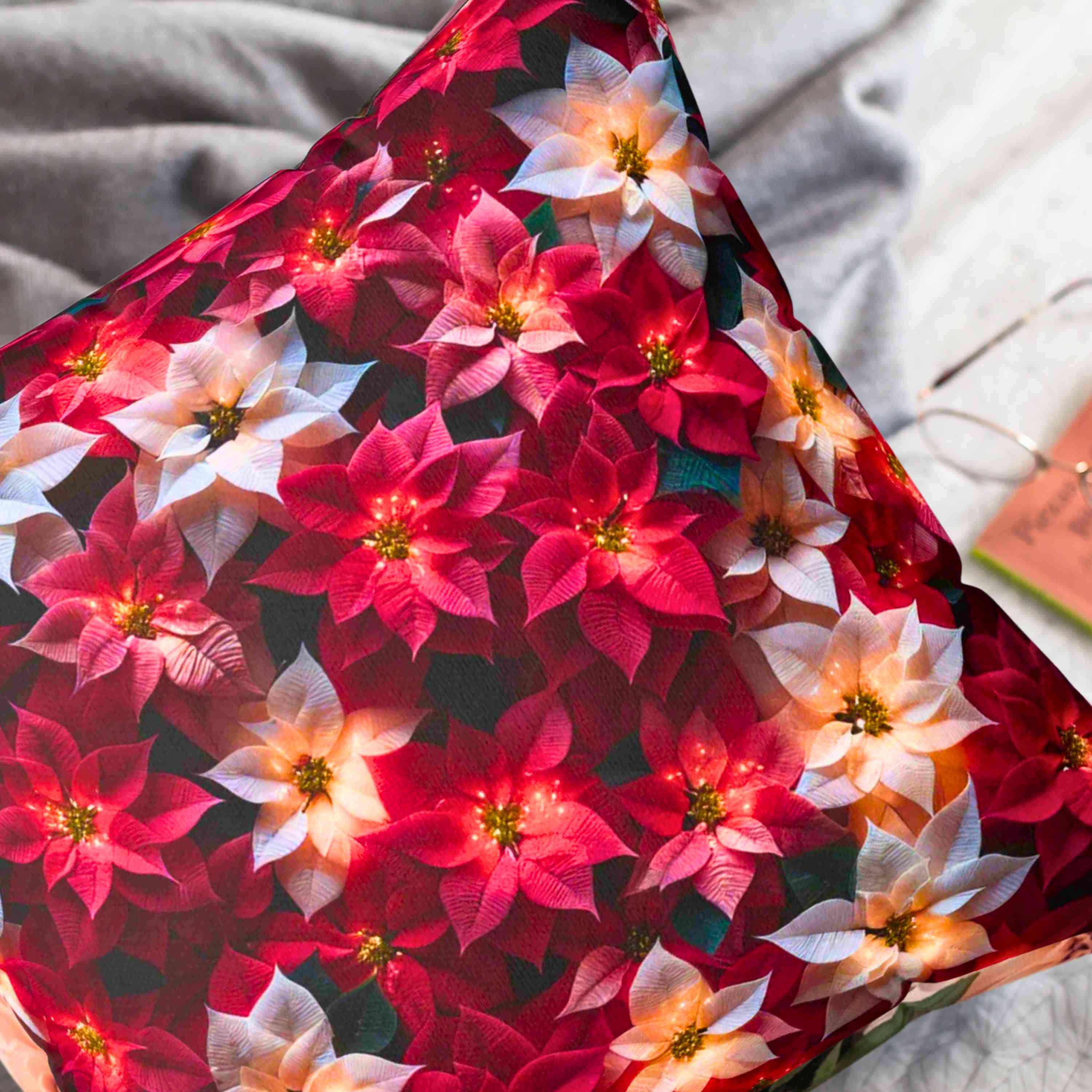 Poinsettias Floral Throw Pillow - Cozy Home Decor, Couch Cushion, Christmas Gift, Decorative Pillow, Flower Accent Pillow product thumbnail image