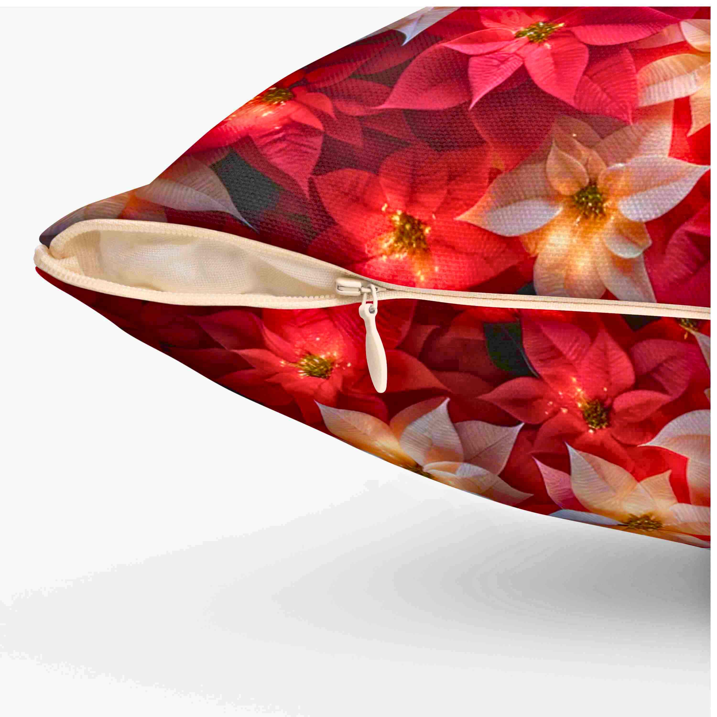 Poinsettias Floral Throw Pillow - Cozy Home Decor, Couch Cushion, Christmas Gift, Decorative Pillow, Flower Accent Pillow product thumbnail image
