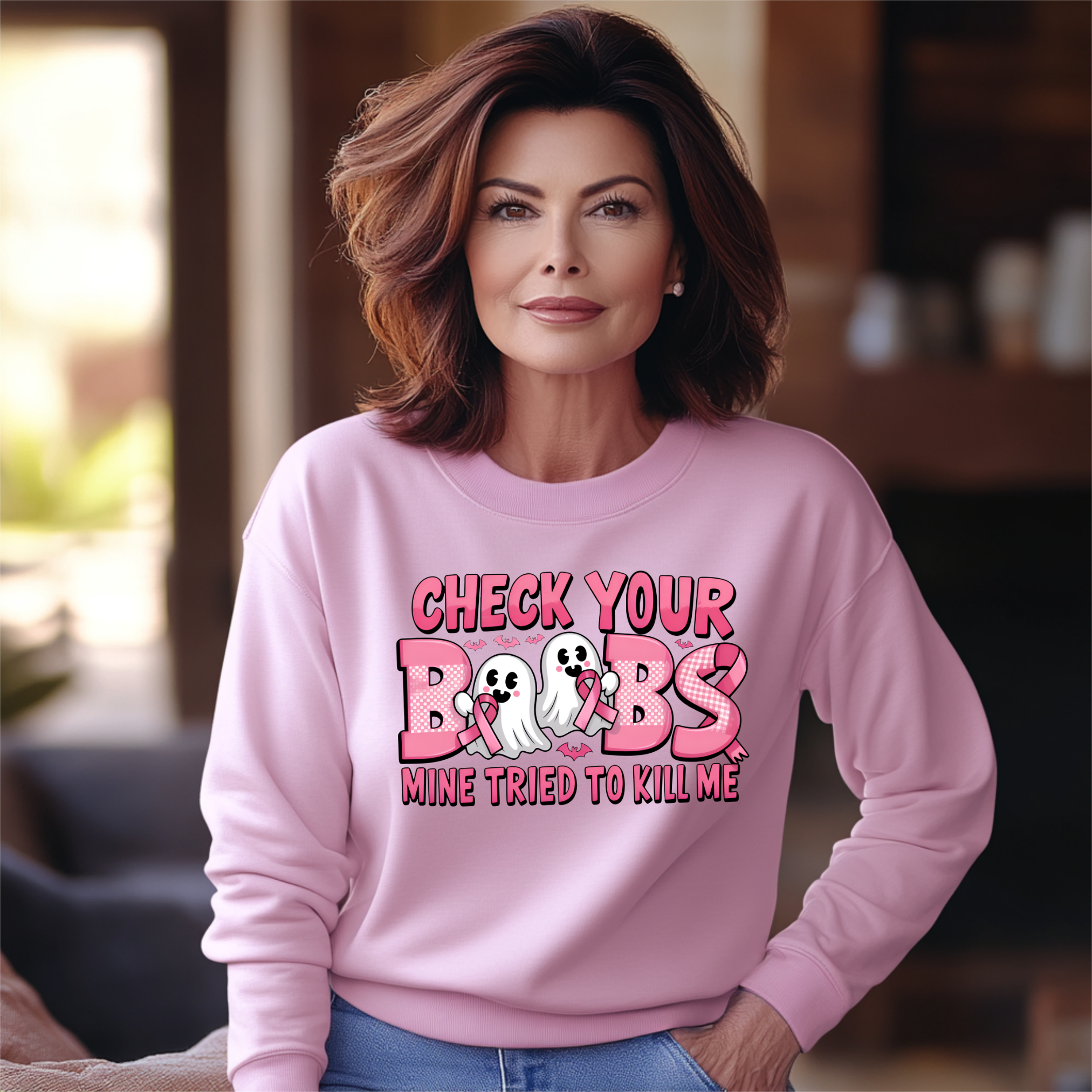 Check Your Boobs Mine Tried to Kill Me Breast Cancer Awareness Sweatshirt