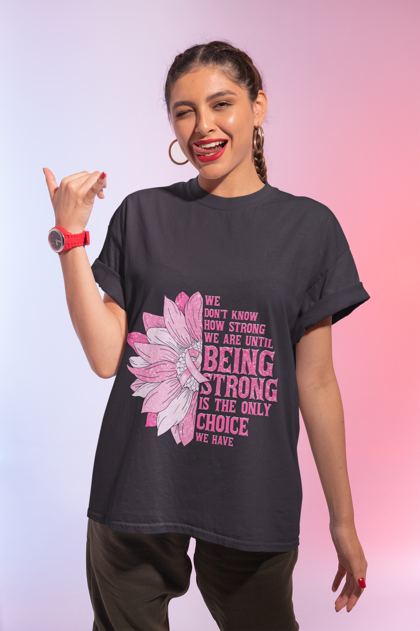 V-Neck Tee Breast Cancer Awareness Stronger Than You Think product thumbnail image