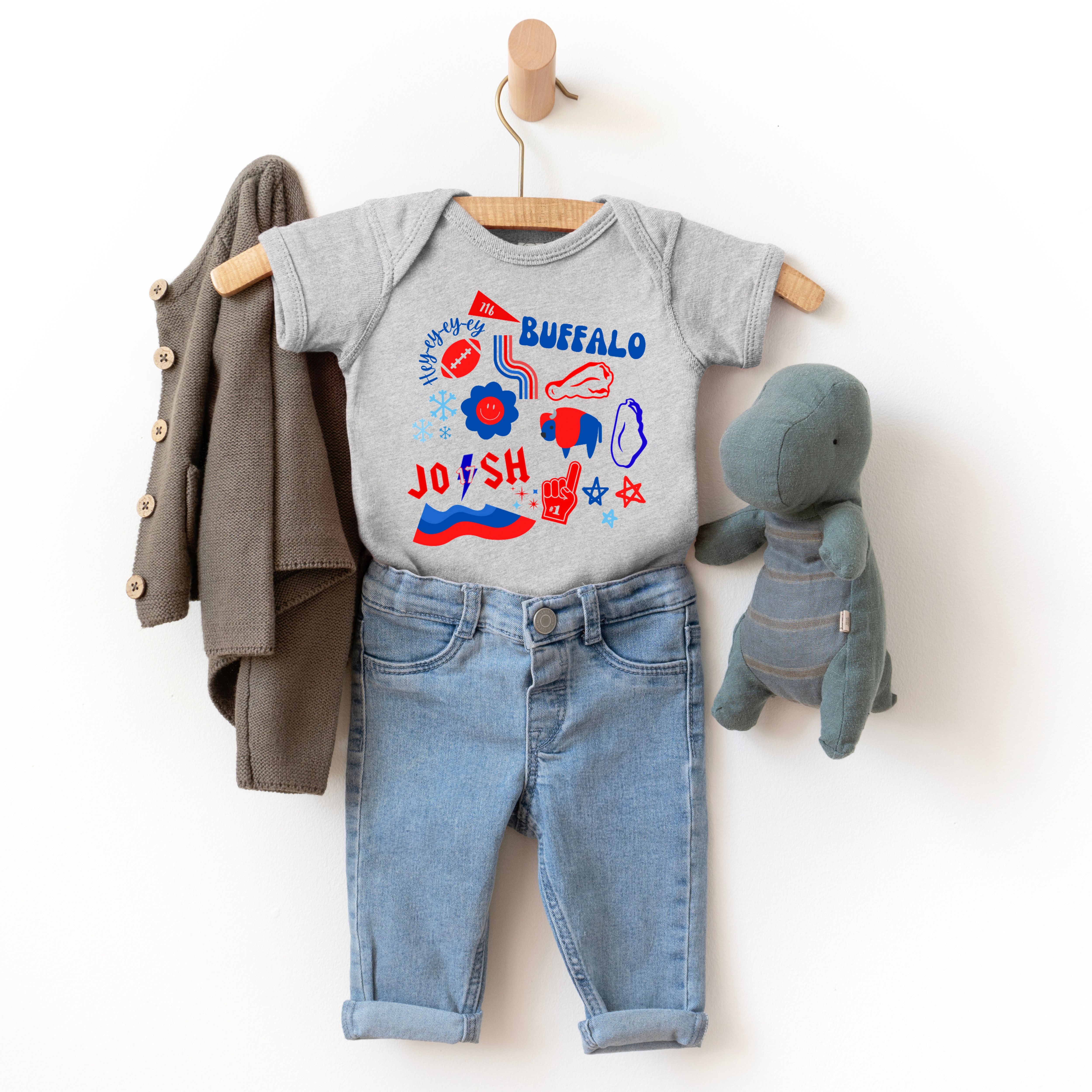 Buffalo-Themed Infant Bodysuit, Baby Shower Gift, Newborn Outfit, Cute Baby Clothes, First Birthday Celebration product thumbnail image Buffalo-Themed Infant Bodysuit, Baby Shower Gift, Newborn Outfit, Cute Baby Clothes, First Birthday Celebration product thumbnail image