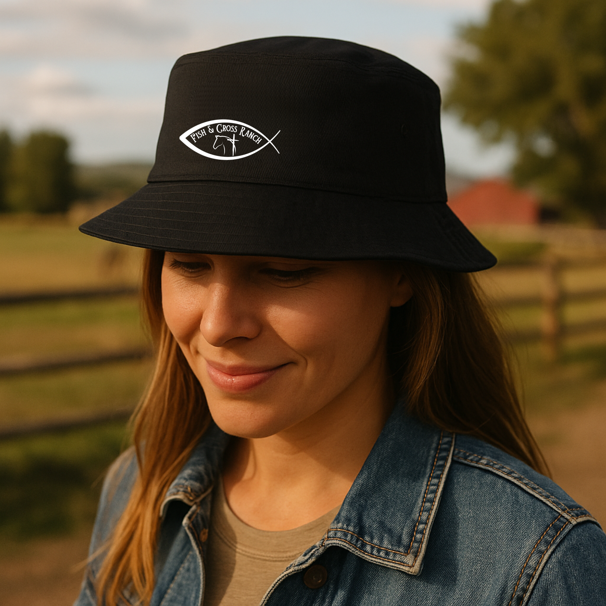 Bucket Hat | Sun Protection for Work, Trail & Leisure, Fish & Cross Ranch Logo product thumbnail image Bucket Hat | Sun Protection for Work, Trail & Leisure, Fish & Cross Ranch Logo product thumbnail image