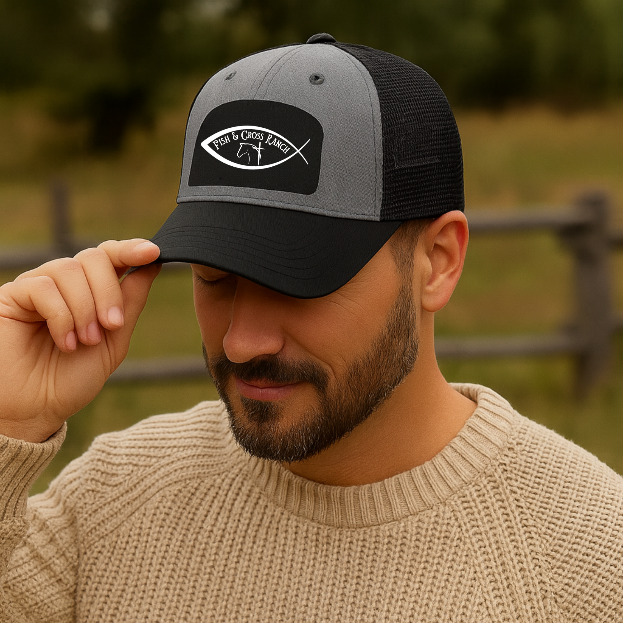 Retro Trucker Cap – Adjustable Snapback, Vintage Western Style -- Fish & Cross Ranch Logo product thumbnail image Retro Trucker Cap – Adjustable Snapback, Vintage Western Style -- Fish & Cross Ranch Logo product thumbnail image