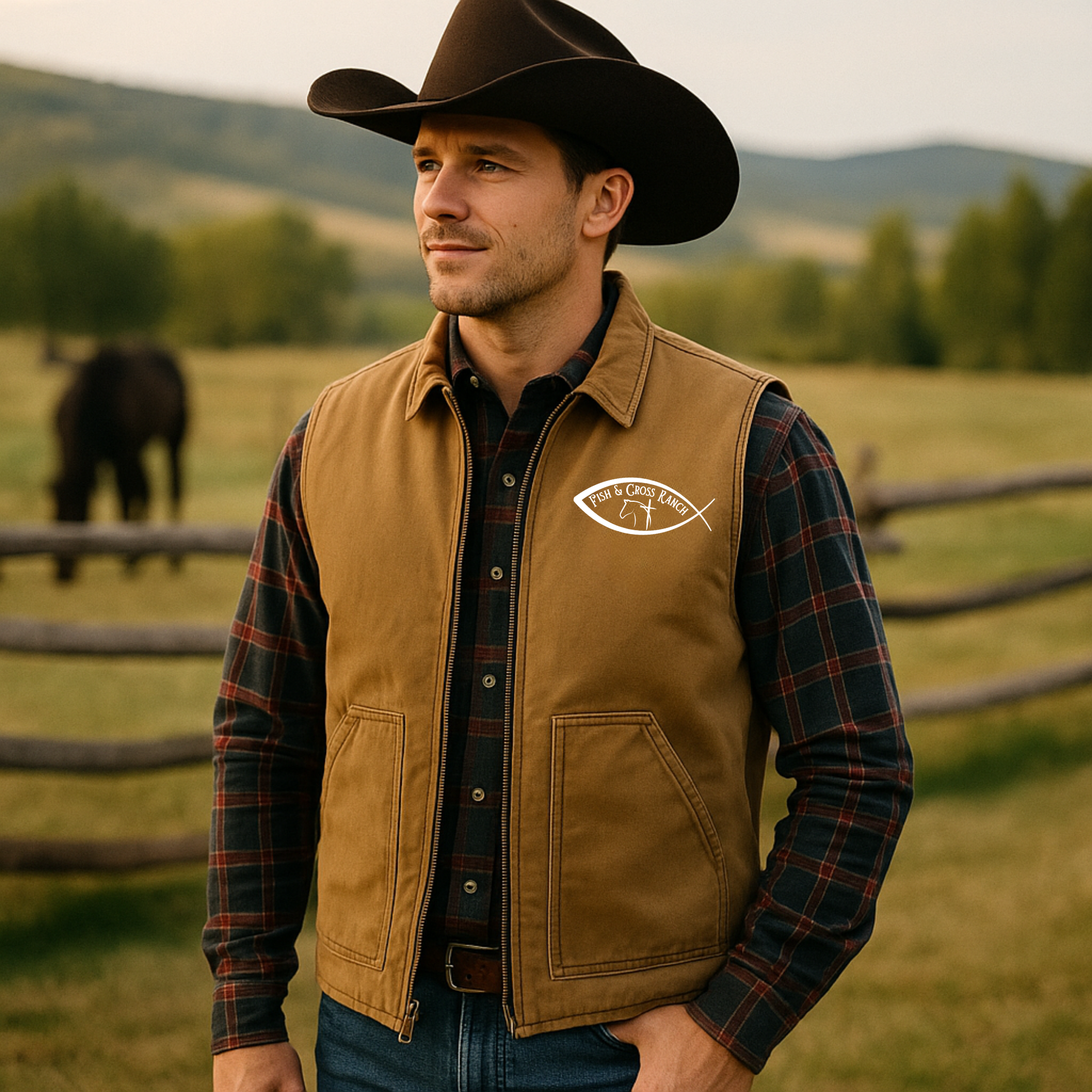 Faith-Inspired Washed Duck Cloth Vest – Rugged Unisex Outerwear for Ranch Life & Outdoor Adventures Faith-Inspired Washed Duck Cloth Vest – Rugged Unisex Outerwear for Ranch Life & Outdoor Adventures