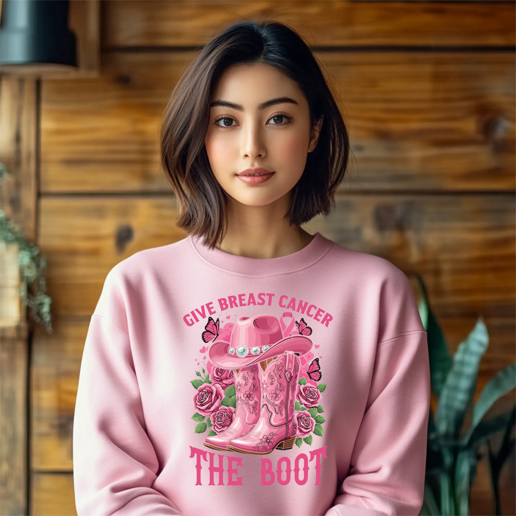 Give Breast Cancer The Boot Breast Cancer Awareness Sweatshirt product thumbnail image Give Breast Cancer The Boot Breast Cancer Awareness Sweatshirt product thumbnail image