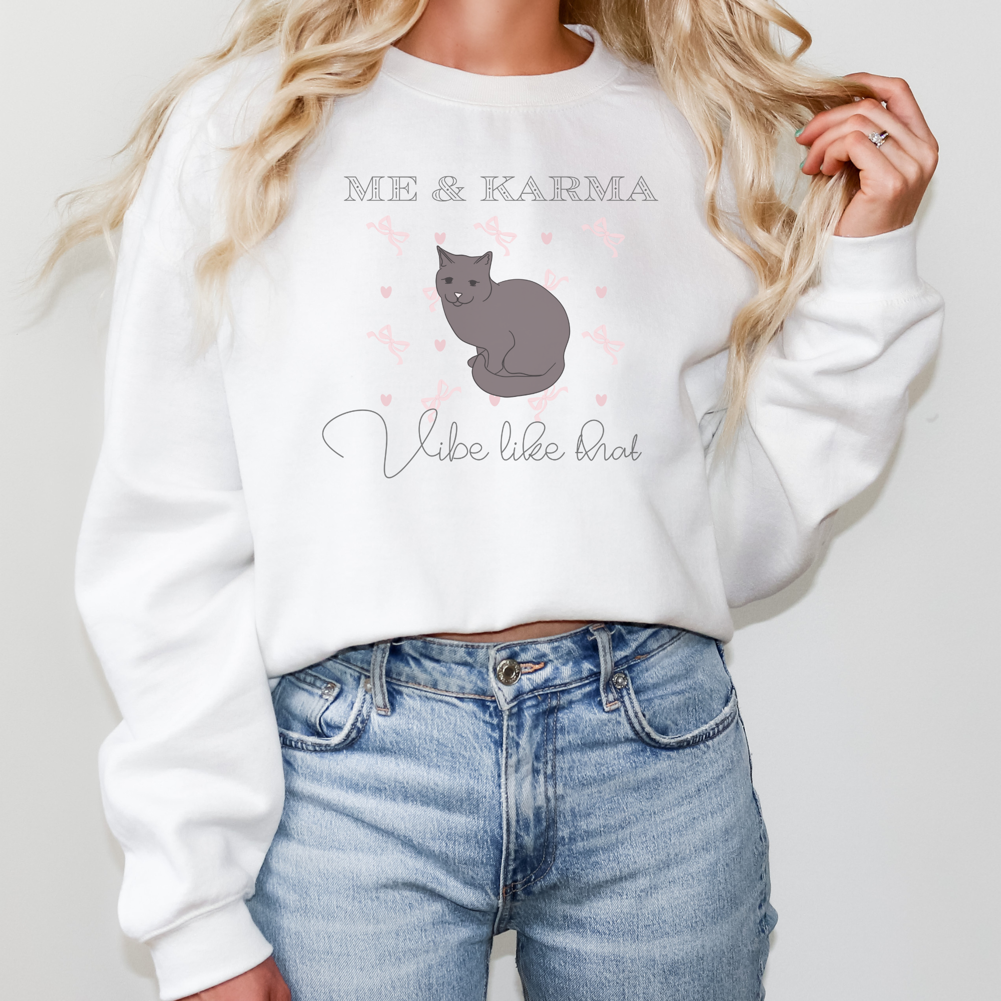 Black Cat Karma Sweatshirt | Cozy Unisex Crewneck for Cat Lovers, Cute Gift for Holidays, Casual Style, Me & Karma Design Black Cat Karma Sweatshirt | Cozy Unisex Crewneck for Cat Lovers, Cute Gift for Holidays, Casual Style, Me & Karma Design