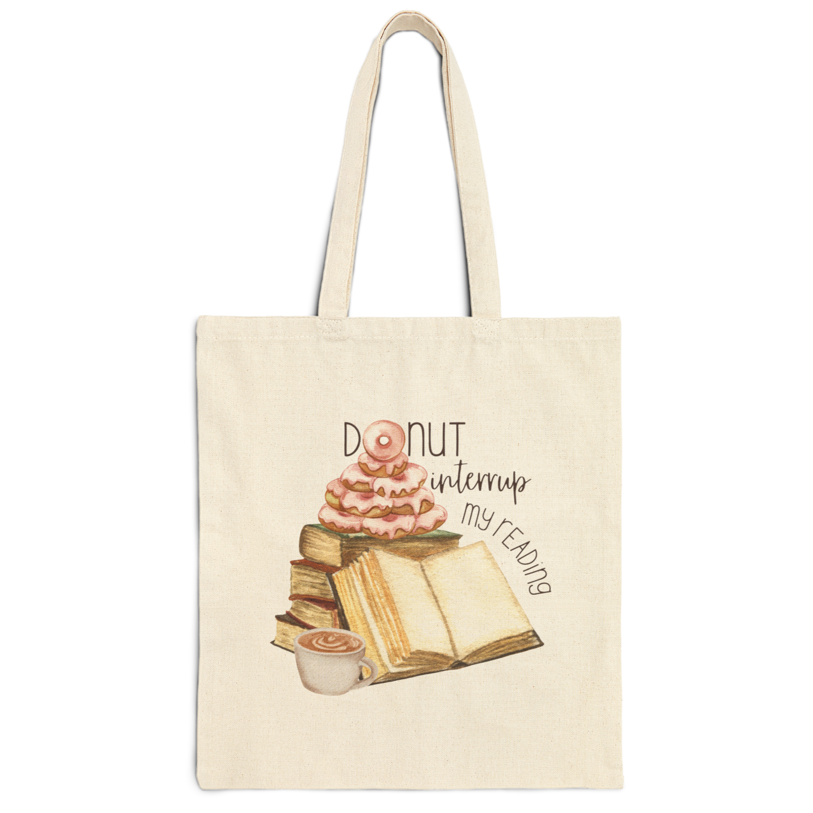 Donut Interrupt My Reading Cotton Canvas Tote Bag product thumbnail image Donut Interrupt My Reading Cotton Canvas Tote Bag product thumbnail image