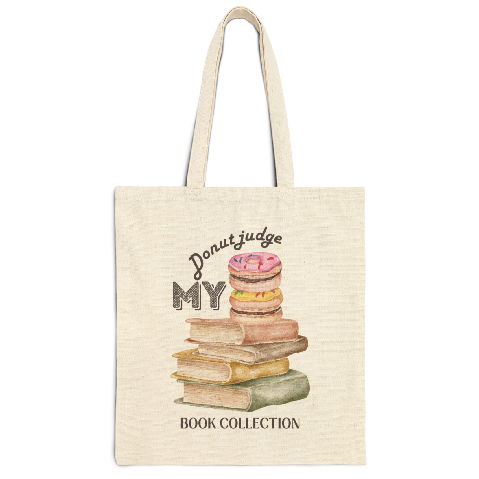 Donut Judge My Book Collection Cotton Canvas Tote Bag product thumbnail image Donut Judge My Book Collection Cotton Canvas Tote Bag product thumbnail image