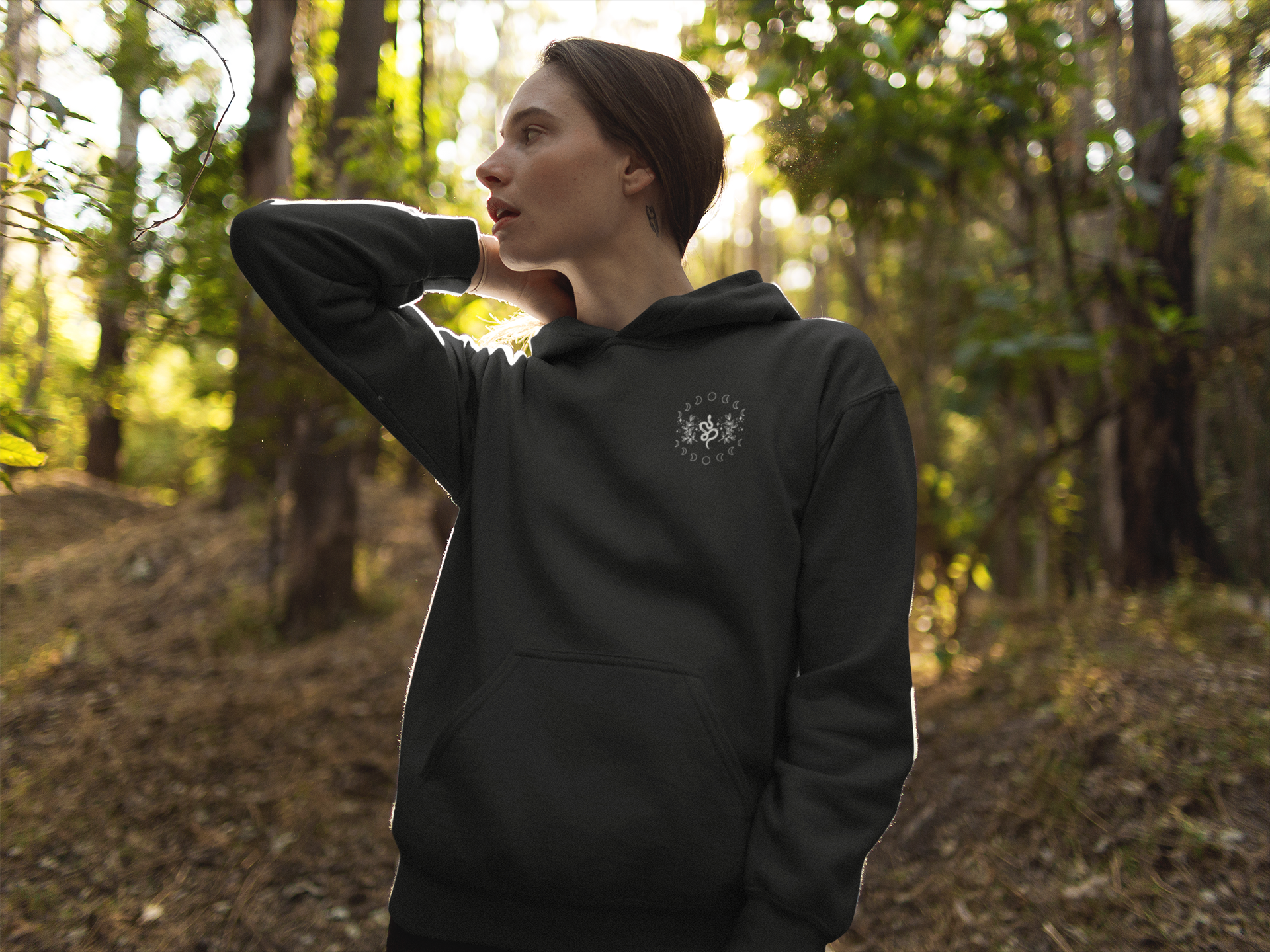 Celestial Snake Embroidered Hoodie - White Stitch