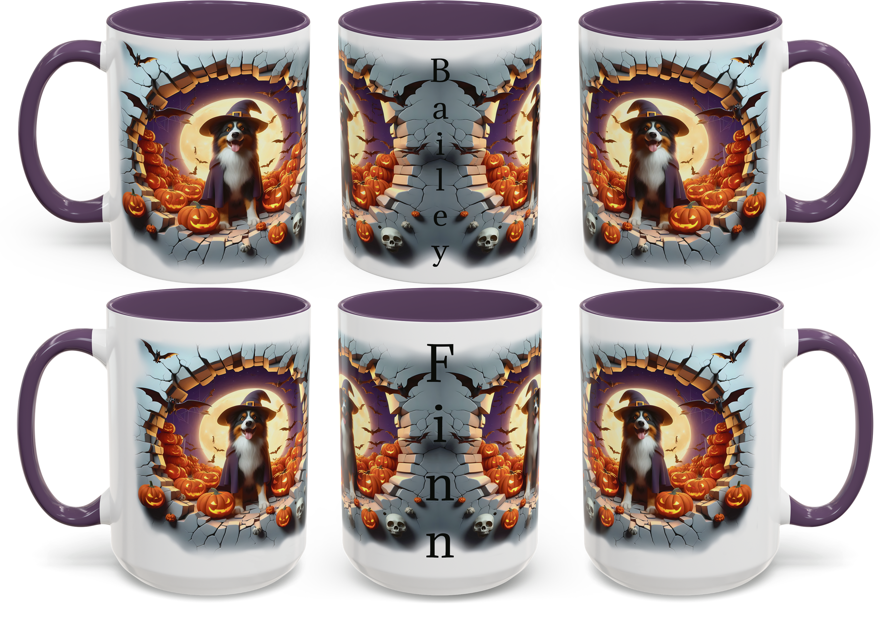 Halloween-Themed Australian Shepherds Dog Design for 11oz and 15oz Accent Mugs product thumbnail image Halloween-Themed Australian Shepherds Dog Design for 11oz and 15oz Accent Mugs product thumbnail image