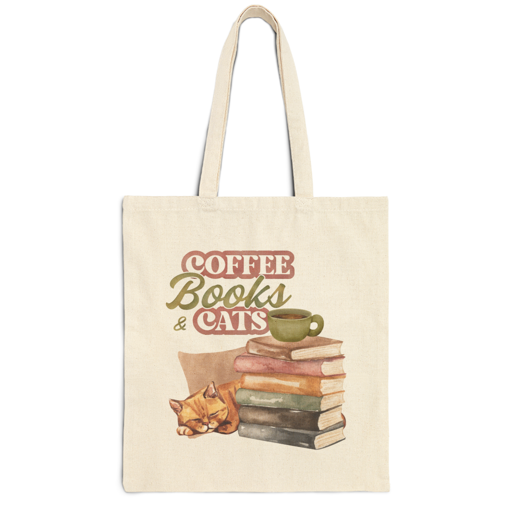 Coffee Books & Cats Cotton Canvas Tote Bag product thumbnail image Coffee Books & Cats Cotton Canvas Tote Bag product thumbnail image