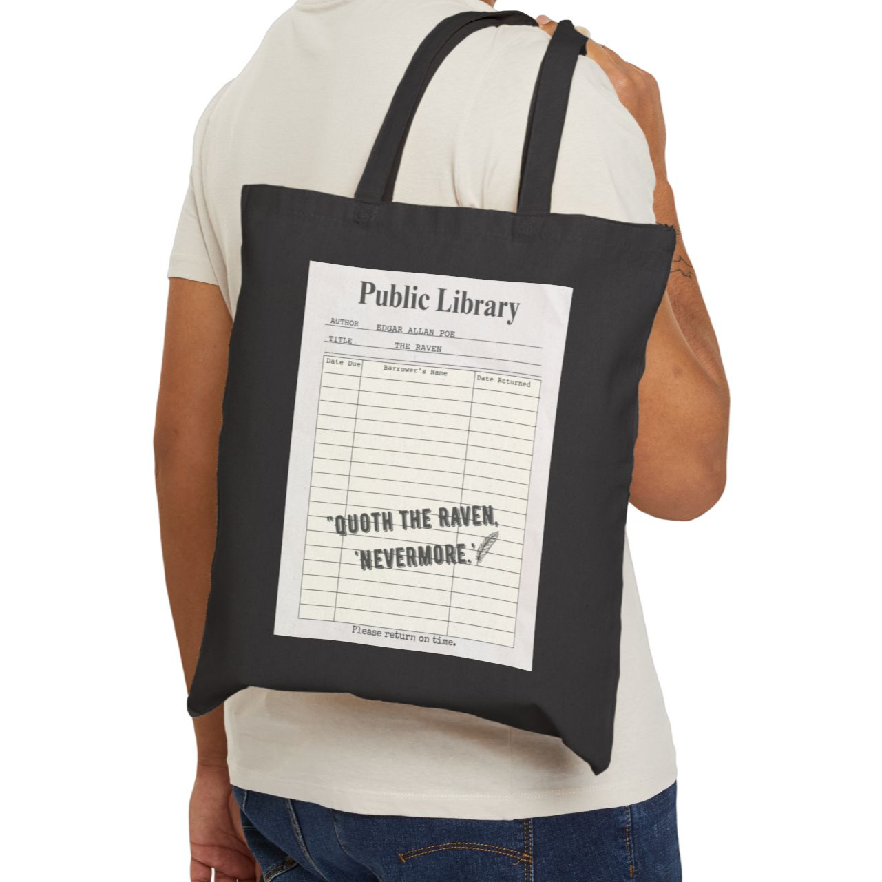 The Raven Check-Out Card Cotton Canvas Tote Bag product thumbnail image