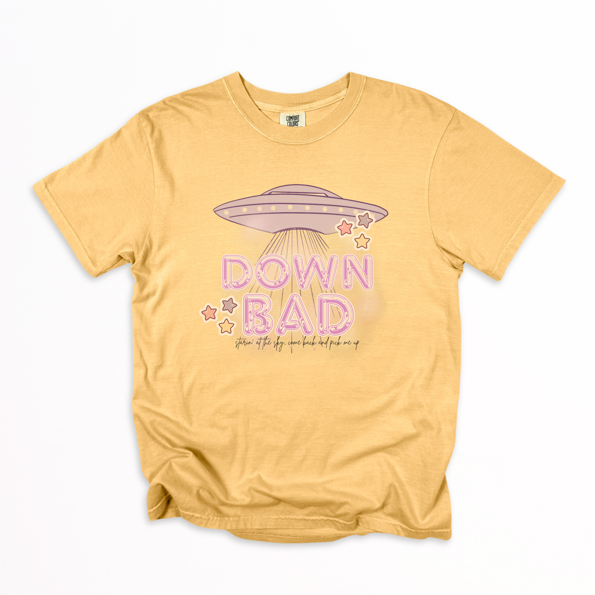 Space-themed Quote T-shirt - 'Down Bad' product thumbnail image Space-themed Quote T-shirt - 'Down Bad' product thumbnail image