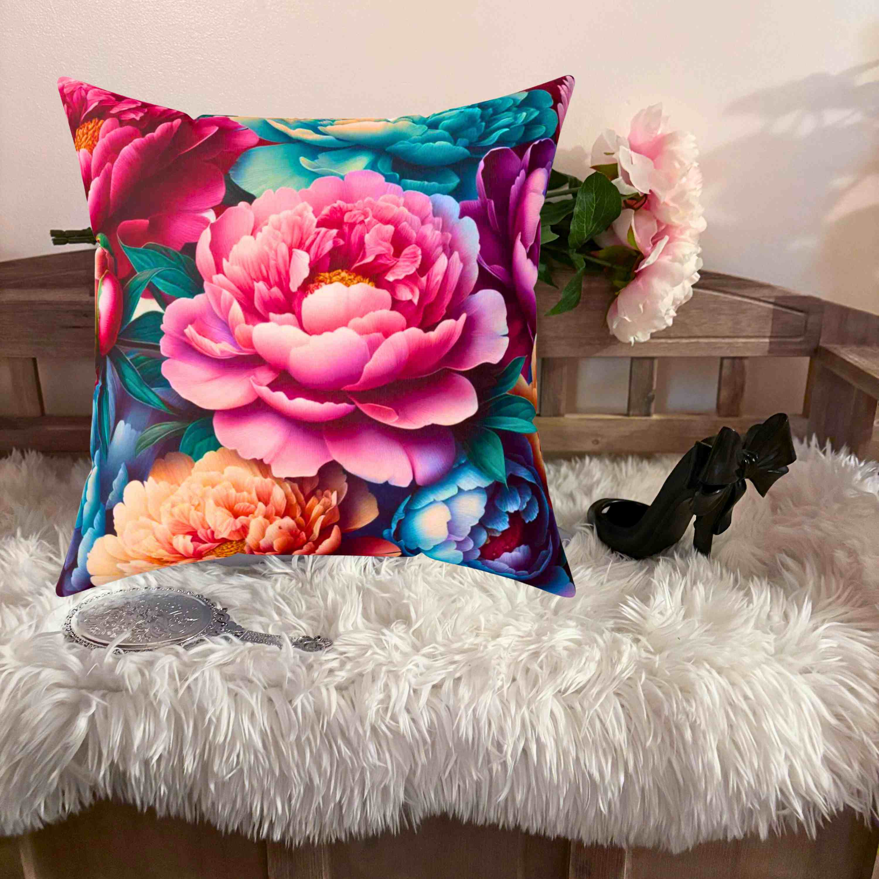 Peony Lovers Throw Pillowcase, Brighten your home with Beautiful Peonies on your sofa, bed &amp; chairs. Great for Birthdays, Holidays, Any Day. product thumbnail image