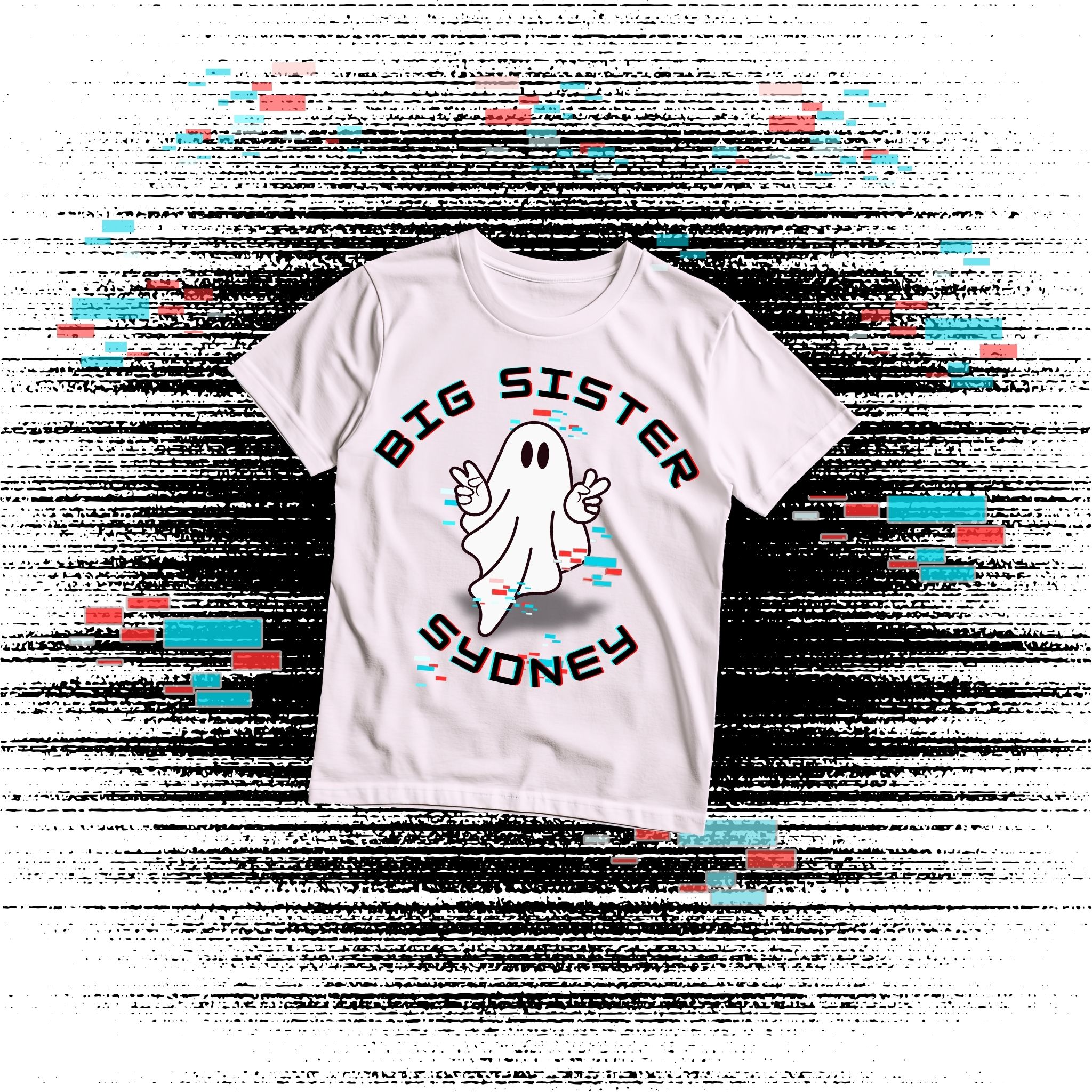 Personalized Glitch Ghost Kids Halloween Shirt – Custom Name | Sibling &amp; New Sibling Announcement Tees l Big Brother Big Sister Ghost shirt