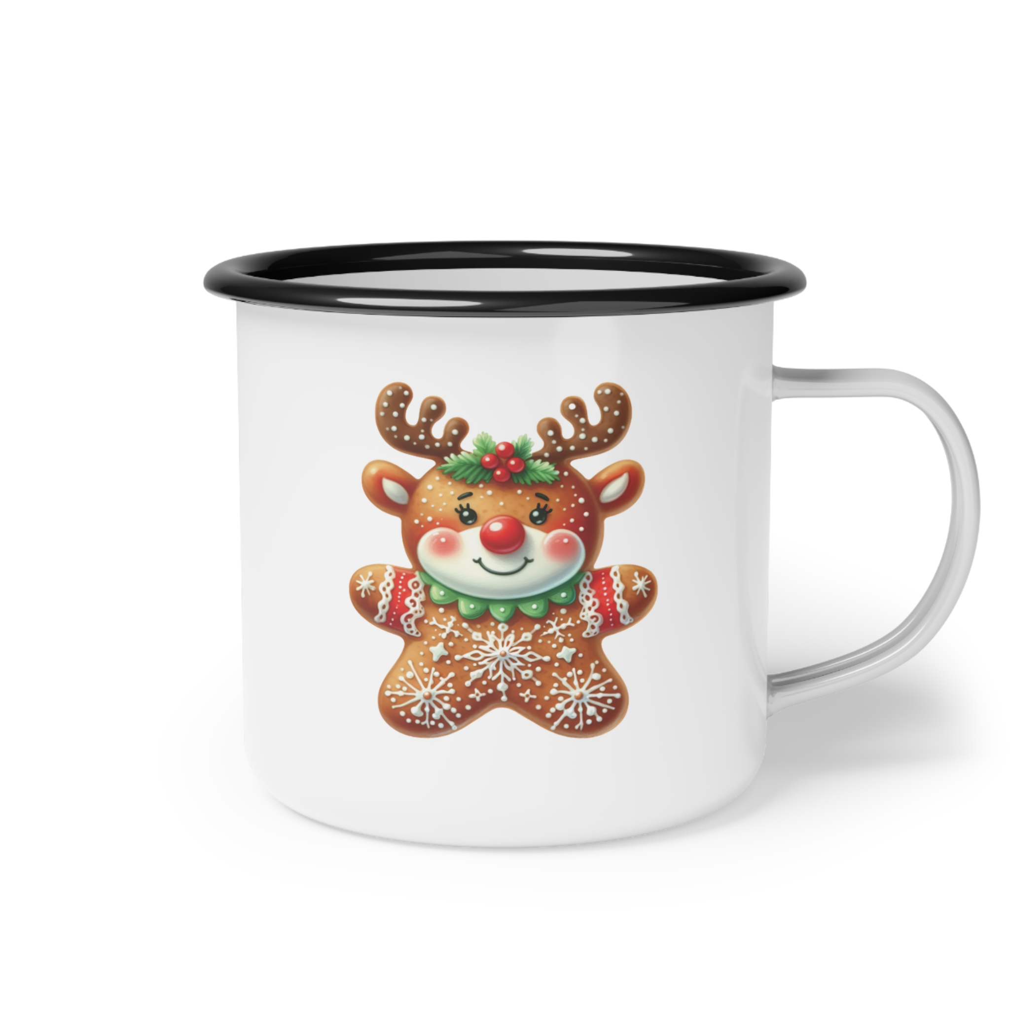 Reindeer Nice List Enamel Coffee Mug – 12oz Black Rim Mug with Vintage Reindeer Design product thumbnail image Reindeer Nice List Enamel Coffee Mug – 12oz Black Rim Mug with Vintage Reindeer Design product thumbnail image