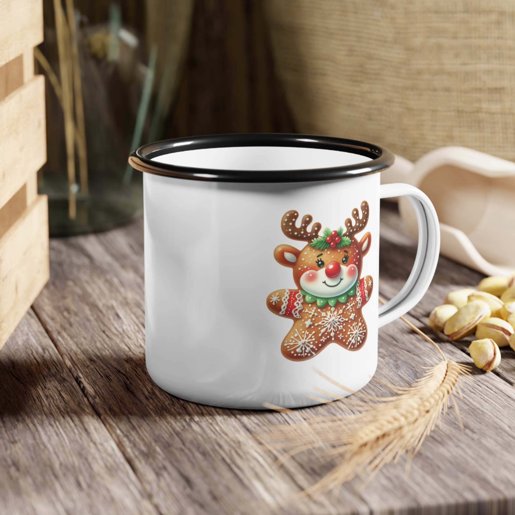 Reindeer Nice List Enamel Coffee Mug – 12oz Black Rim Mug with Vintage Reindeer Design product thumbnail image Reindeer Nice List Enamel Coffee Mug – 12oz Black Rim Mug with Vintage Reindeer Design product thumbnail image