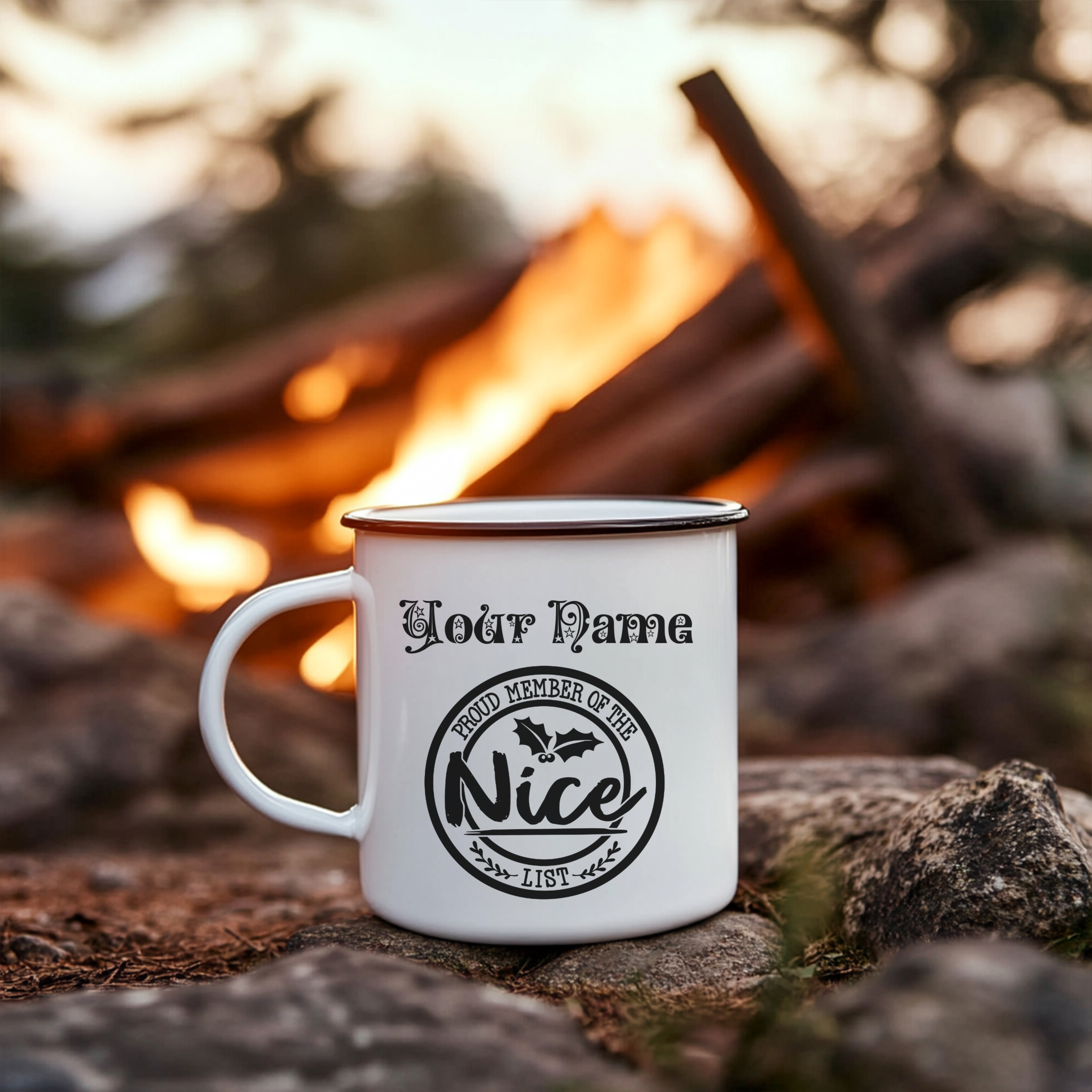 Reindeer Nice List Enamel Coffee Mug – 12oz Black Rim Mug with Vintage Reindeer Design product thumbnail image Reindeer Nice List Enamel Coffee Mug – 12oz Black Rim Mug with Vintage Reindeer Design product thumbnail image