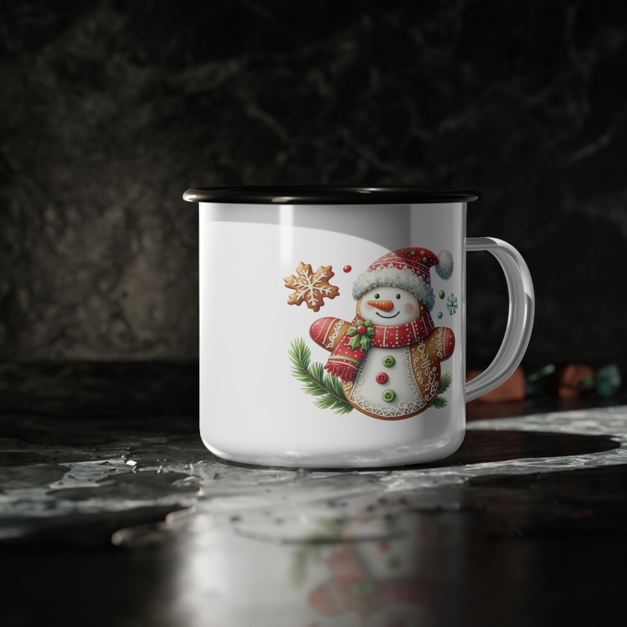 Festive Snowman Nice List Enamel Coffee Mug – 12oz Black Rim Mug with Classic Snowman Design product thumbnail image