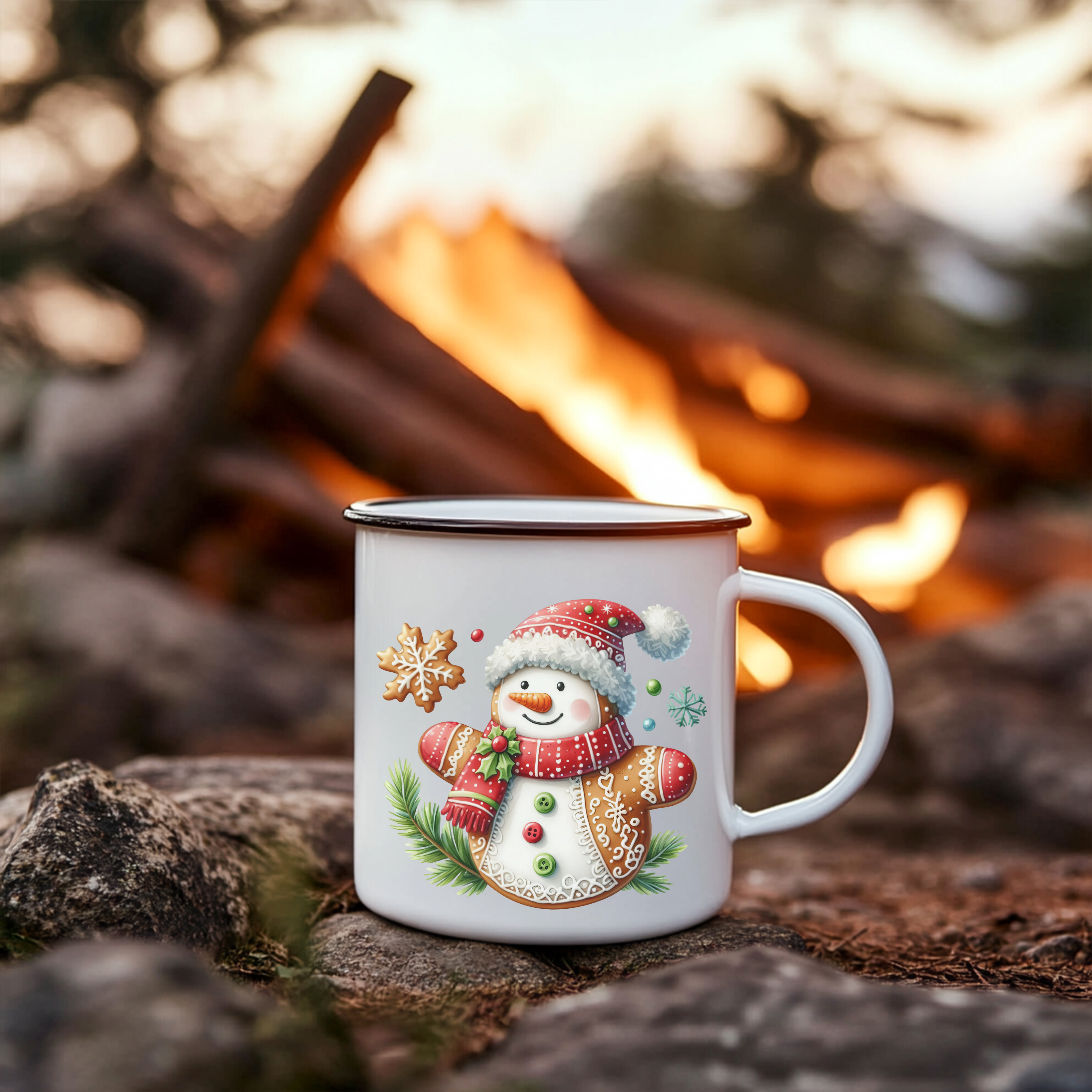Festive Snowman Nice List Enamel Coffee Mug – 12oz Black Rim Mug with Classic Snowman Design