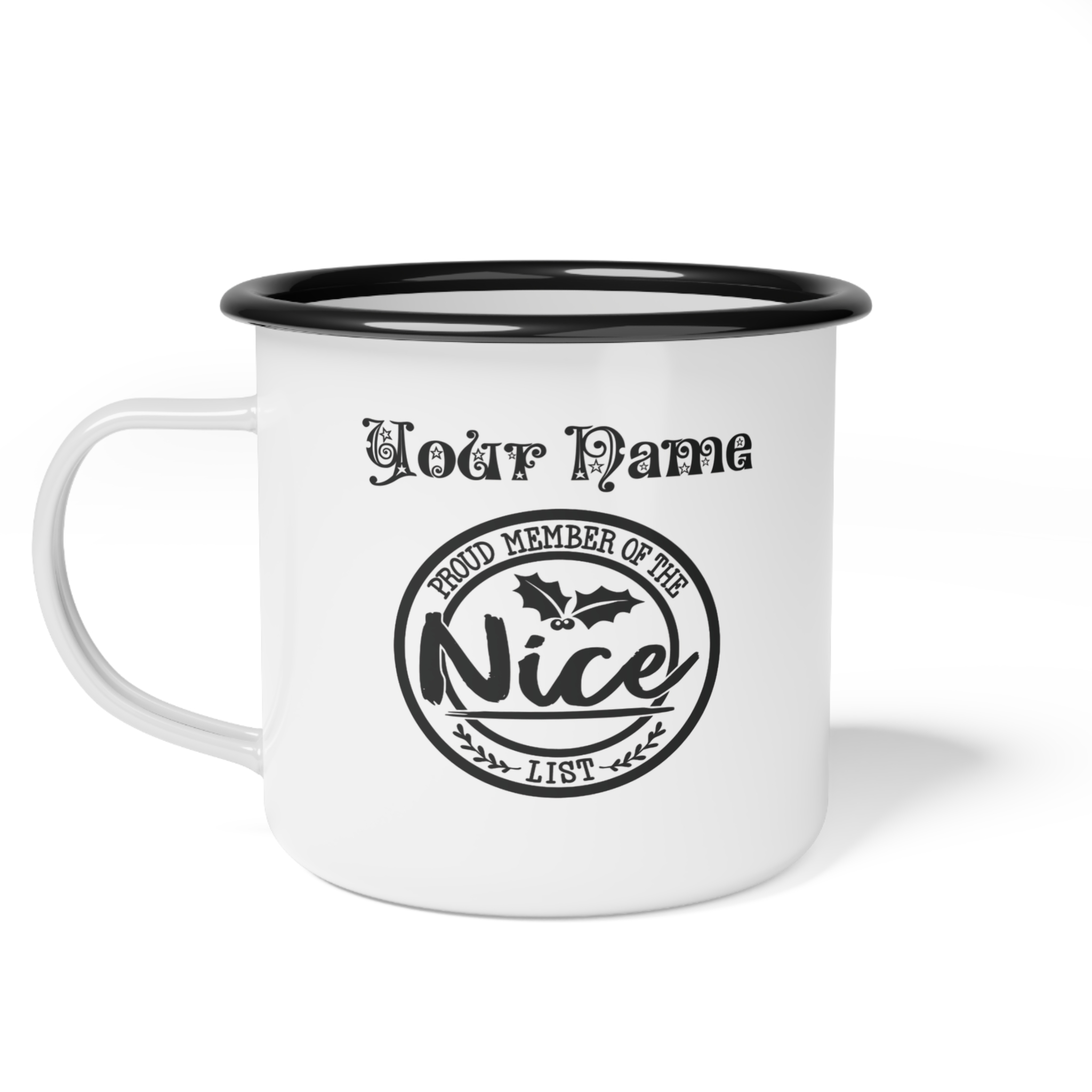 Festive Snowman Nice List Enamel Coffee Mug – 12oz Black Rim Mug with Classic Snowman Design product thumbnail image Festive Snowman Nice List Enamel Coffee Mug – 12oz Black Rim Mug with Classic Snowman Design product thumbnail image