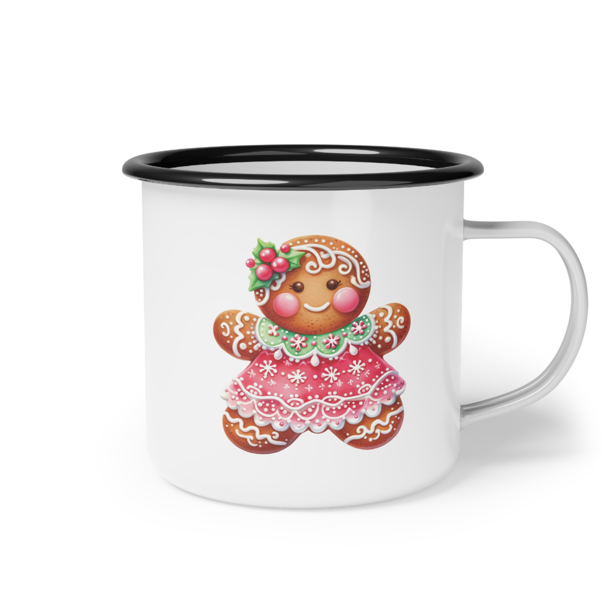 Girl Gingerbread Man Nice List Enamel Coffee Mug – 12oz Black Rim Mug with Festive Gingerbread Design product thumbnail image Girl Gingerbread Man Nice List Enamel Coffee Mug – 12oz Black Rim Mug with Festive Gingerbread Design product thumbnail image