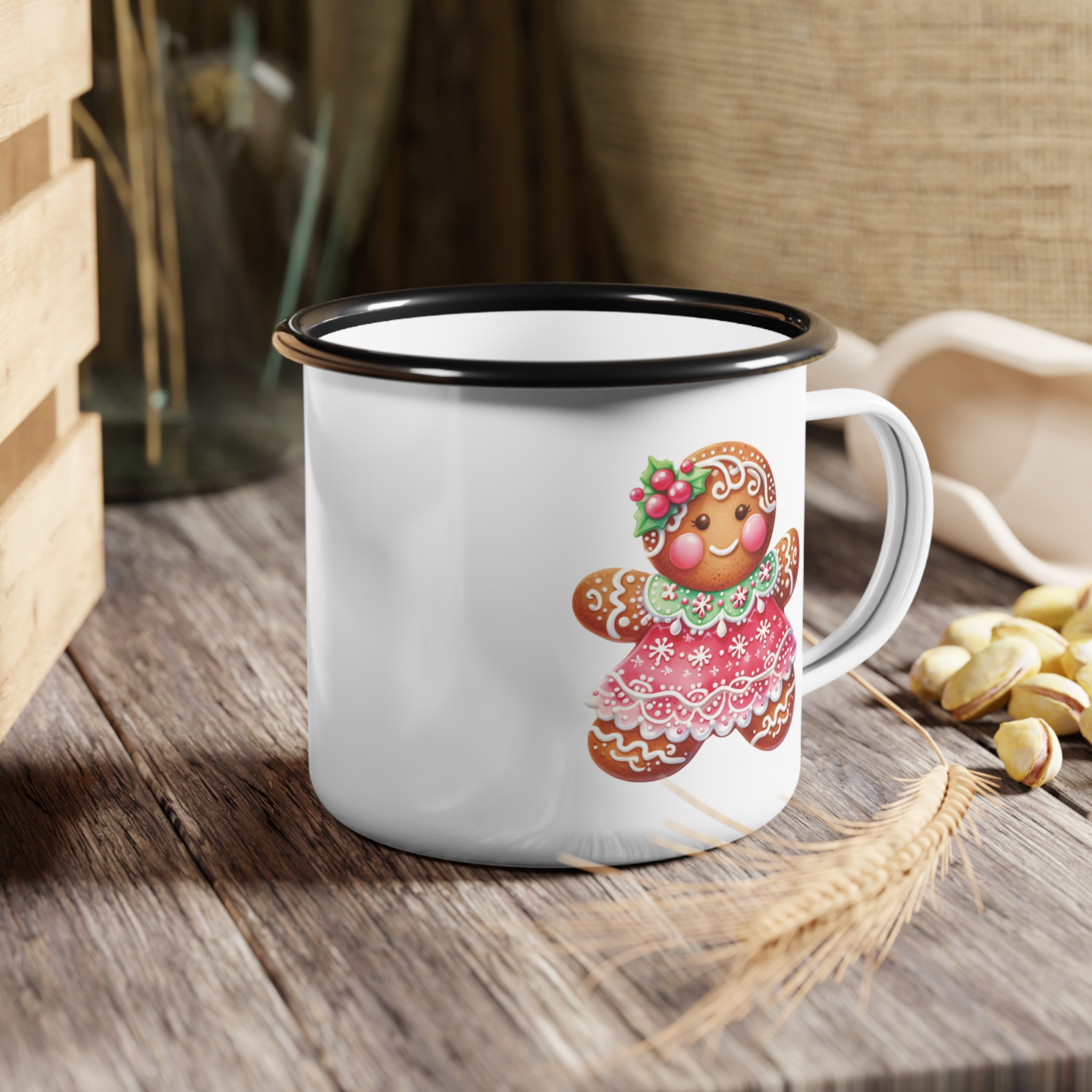 Girl Gingerbread Man Nice List Enamel Coffee Mug – 12oz Black Rim Mug with Festive Gingerbread Design product thumbnail image Girl Gingerbread Man Nice List Enamel Coffee Mug – 12oz Black Rim Mug with Festive Gingerbread Design product thumbnail image