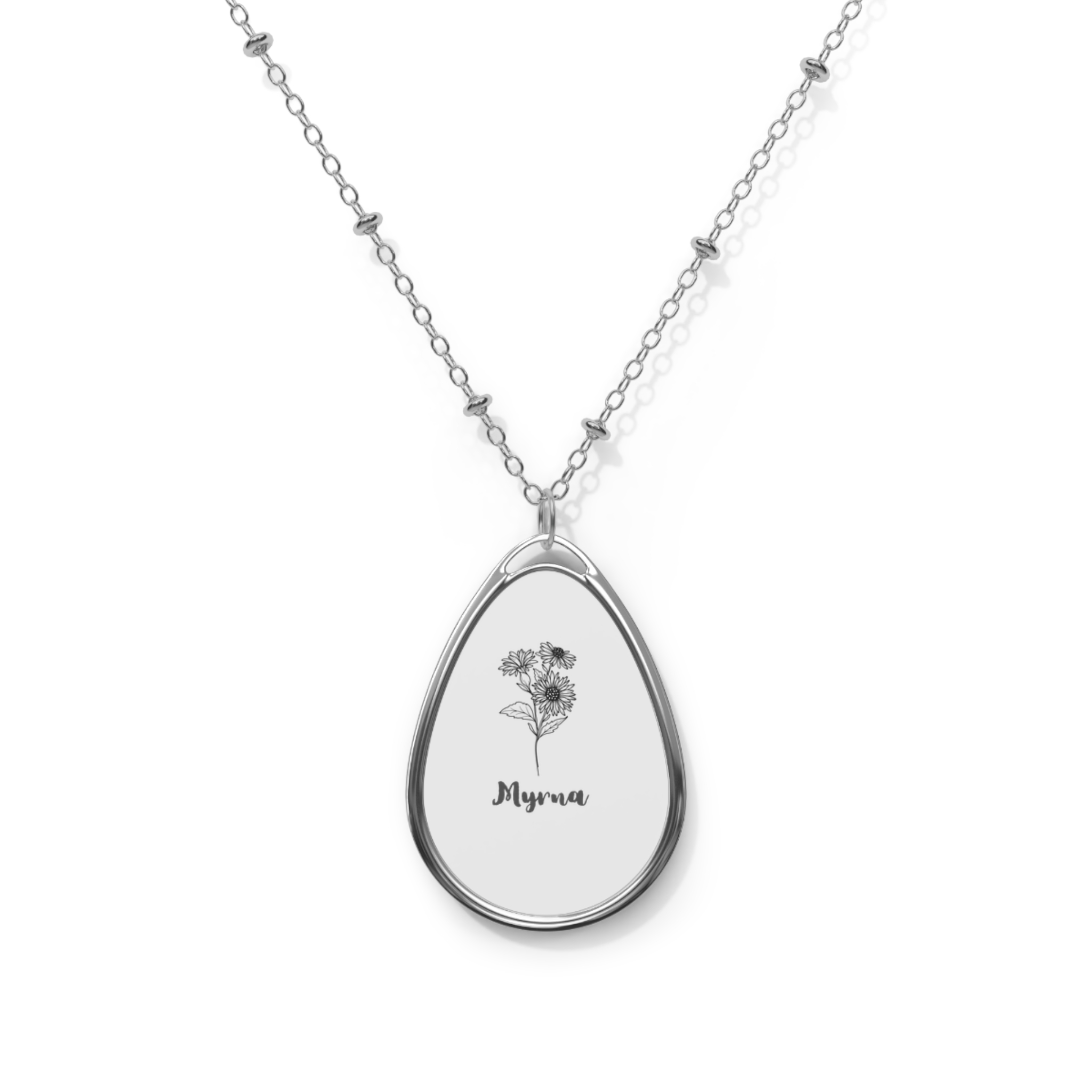 BIRTHMONTH FLOWER Elegant Oval Necklace with Custom Engraving, Personalized NAME Gift for Her, Mother's Day Jewelry, Trendy Silver Pendant, Everyday Accessory product thumbnail image