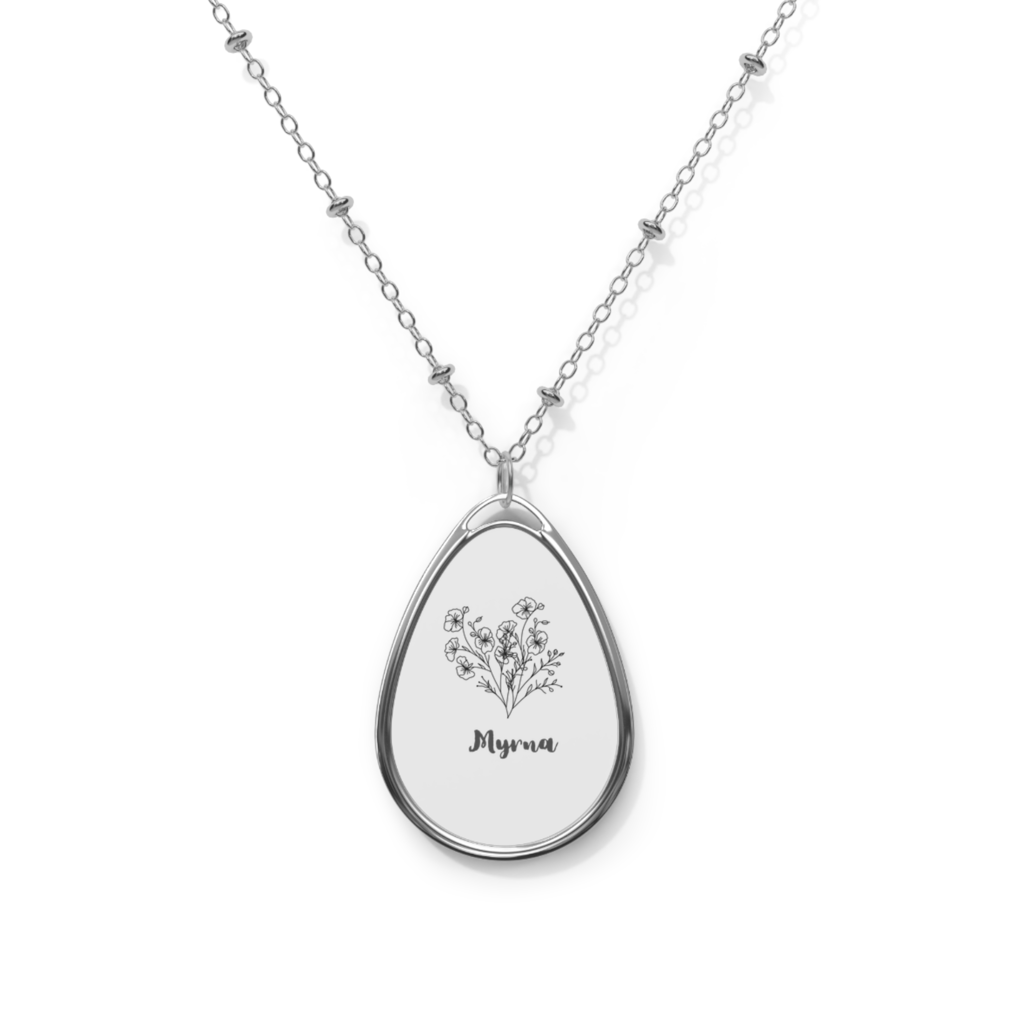 BIRTHMONTH FLOWER Elegant Oval Necklace with Custom Engraving, Personalized NAME Gift for Her, Mother's Day Jewelry, Trendy Silver Pendant, Everyday Accessory product thumbnail image