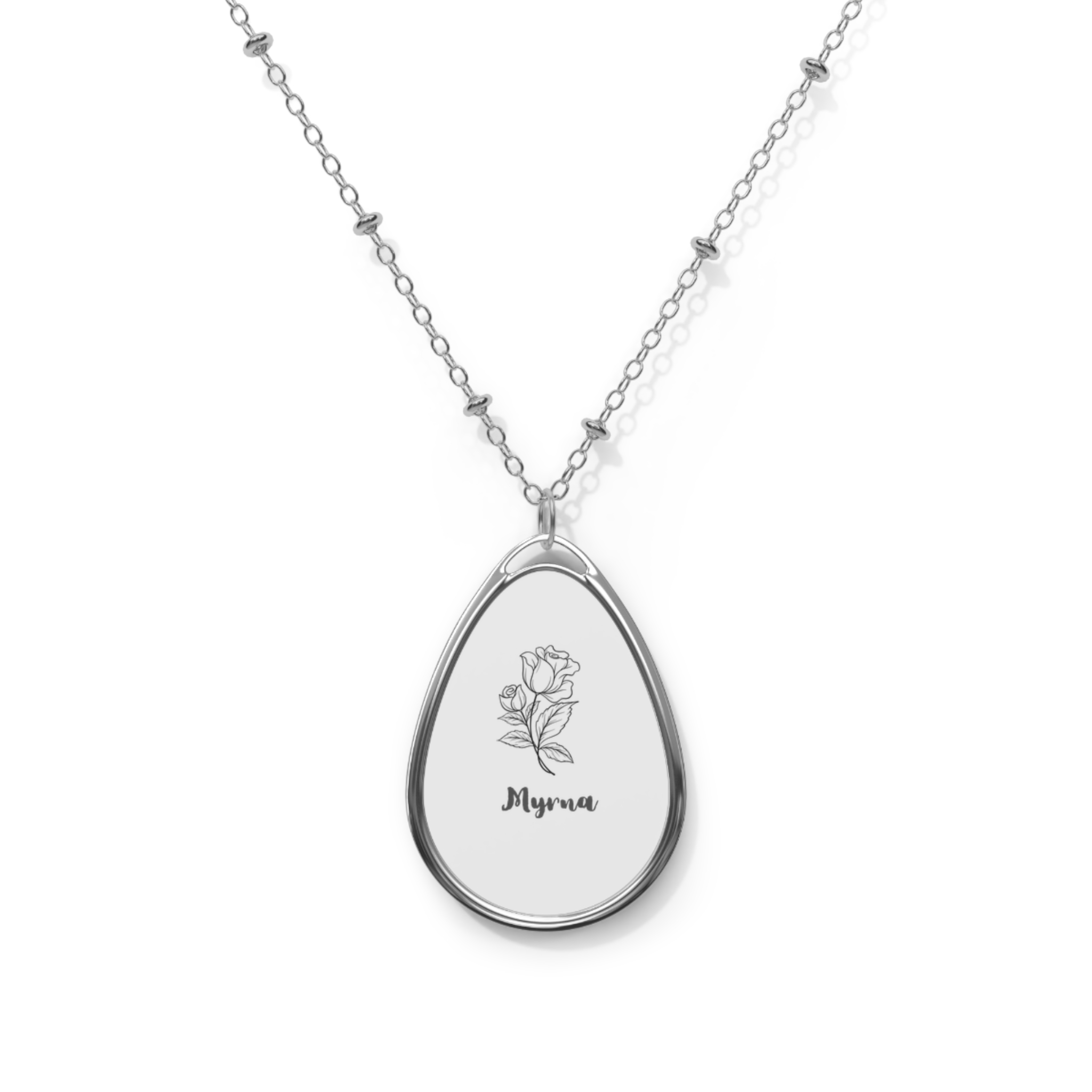 BIRTHMONTH FLOWER Elegant Oval Necklace with Custom Engraving, Personalized NAME Gift for Her, Mother's Day Jewelry, Trendy Silver Pendant, Everyday Accessory product thumbnail image