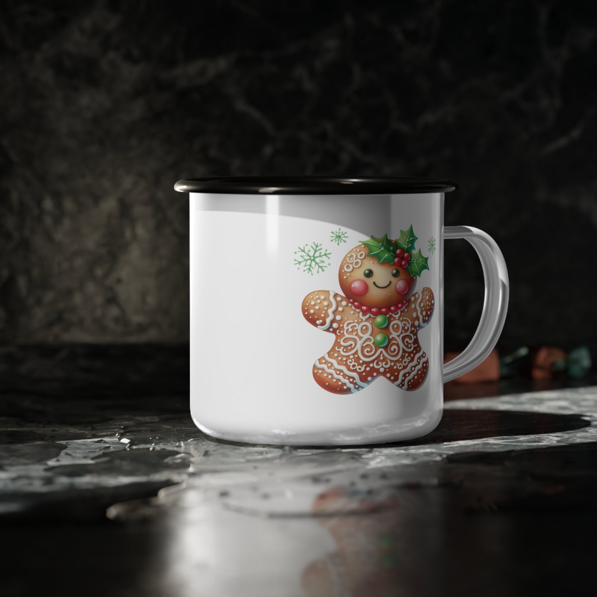 Boy Gingerbread Man Nice List Enamel Coffee Mug – 12oz Black Rim Mug with Festive Gingerbread Design product thumbnail image Boy Gingerbread Man Nice List Enamel Coffee Mug – 12oz Black Rim Mug with Festive Gingerbread Design product thumbnail image
