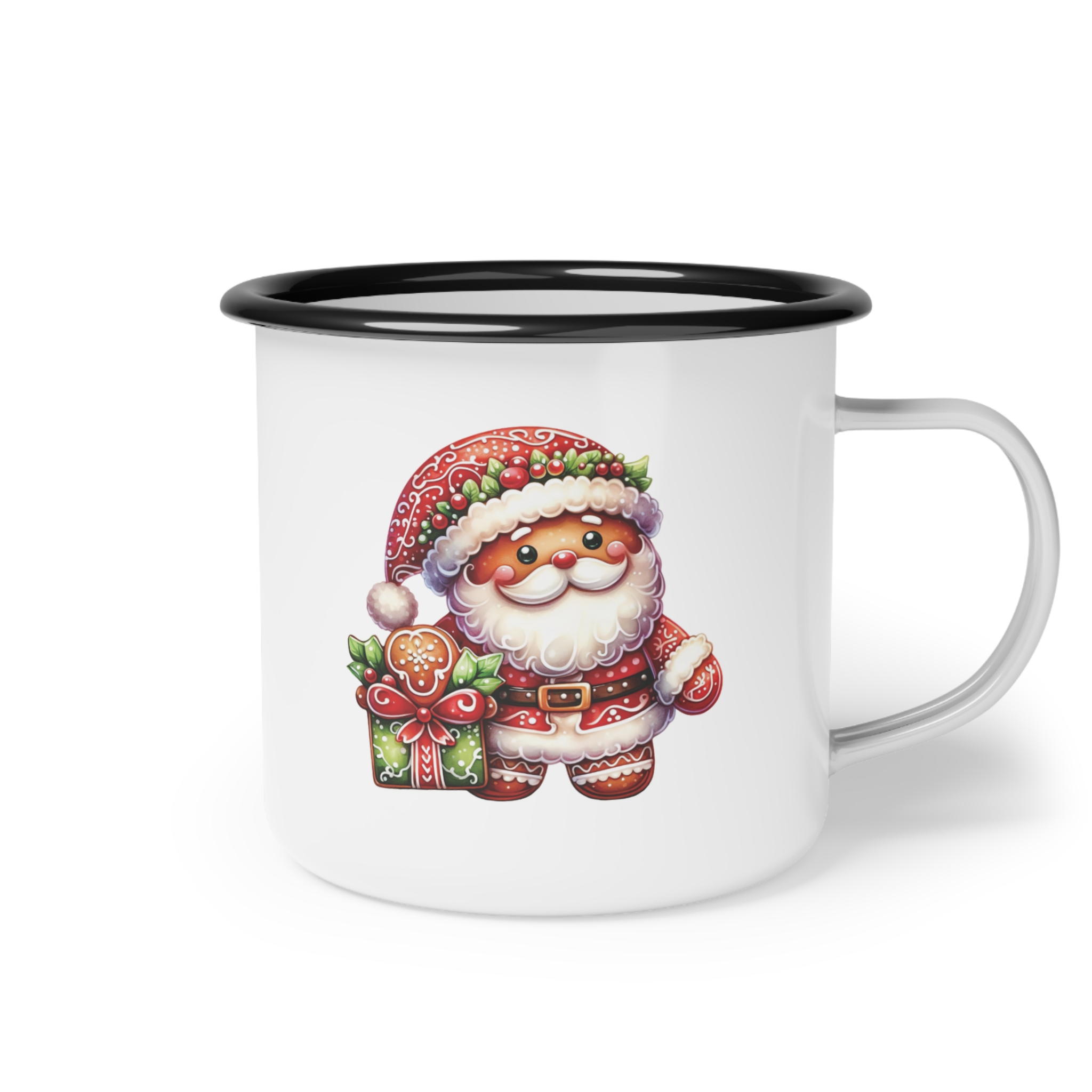 Santa Nice List Enamel Coffee Mug – 12oz Black Rim Mug with Vintage Santa Design product thumbnail image Santa Nice List Enamel Coffee Mug – 12oz Black Rim Mug with Vintage Santa Design product thumbnail image