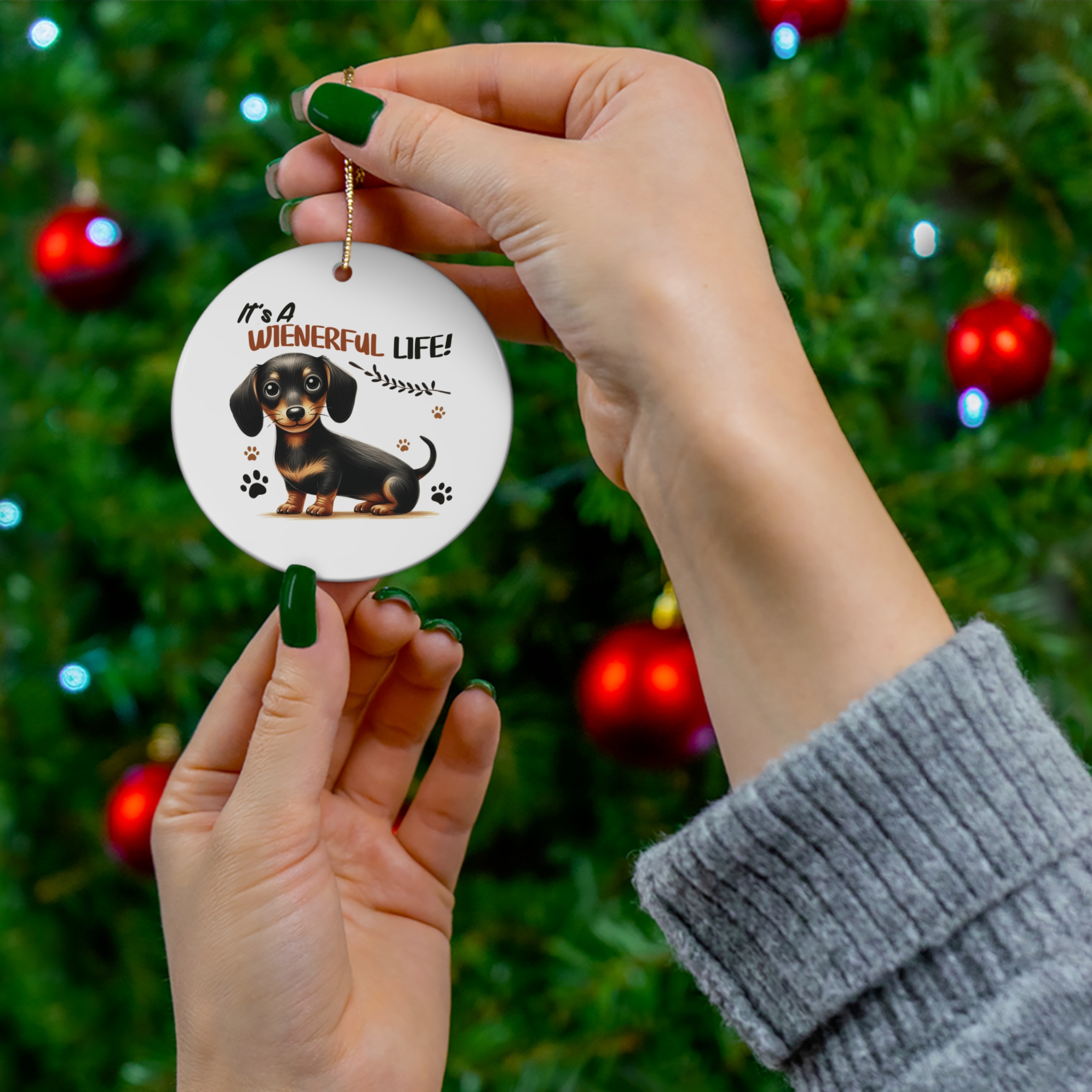 "It's a Wienerful Life" Dachshund Ornament - Perfect Gift for Dog Lovers product thumbnail image "It's a Wienerful Life" Dachshund Ornament - Perfect Gift for Dog Lovers product thumbnail image