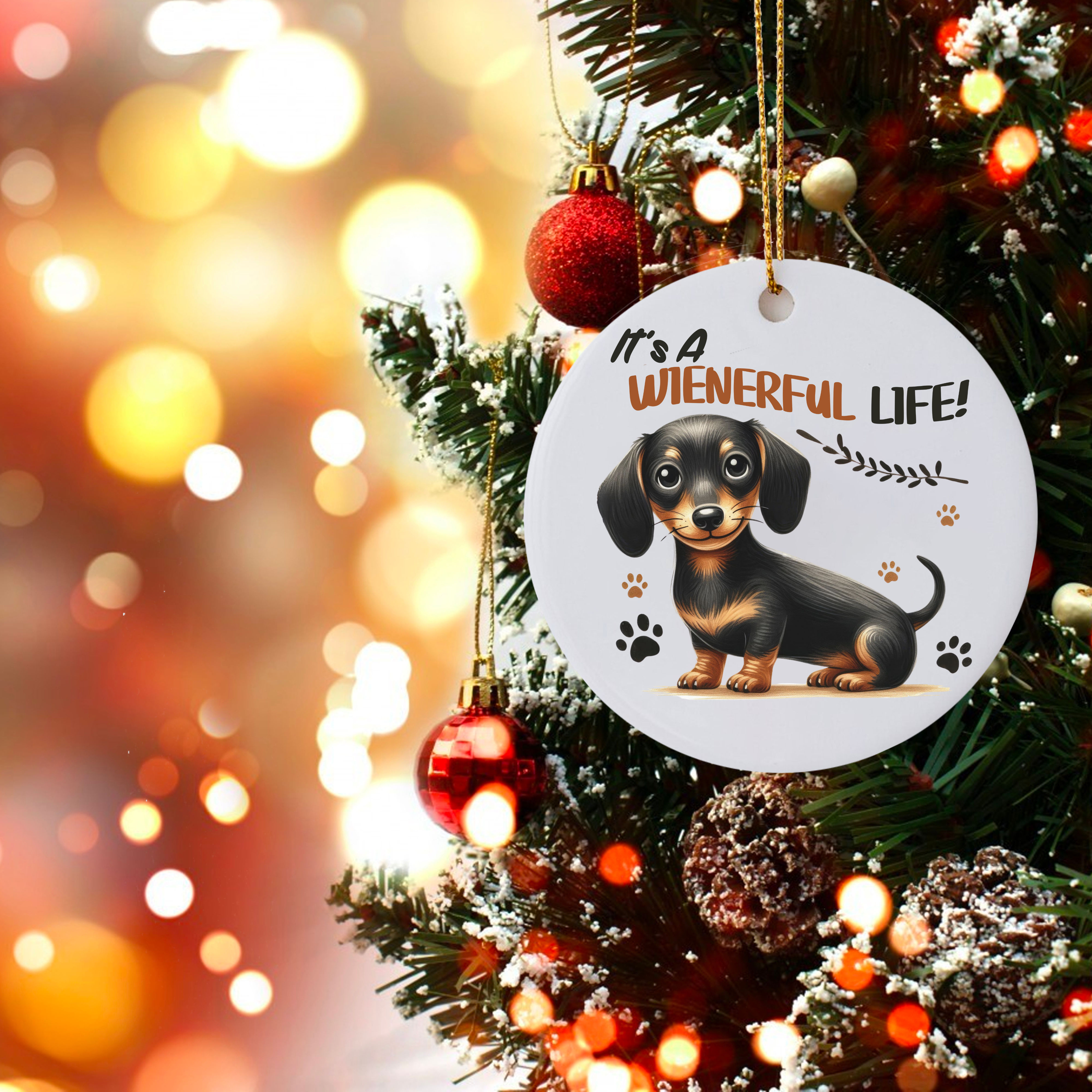 "It's a Wienerful Life" Dachshund Ornament - Perfect Gift for Dog Lovers product thumbnail image