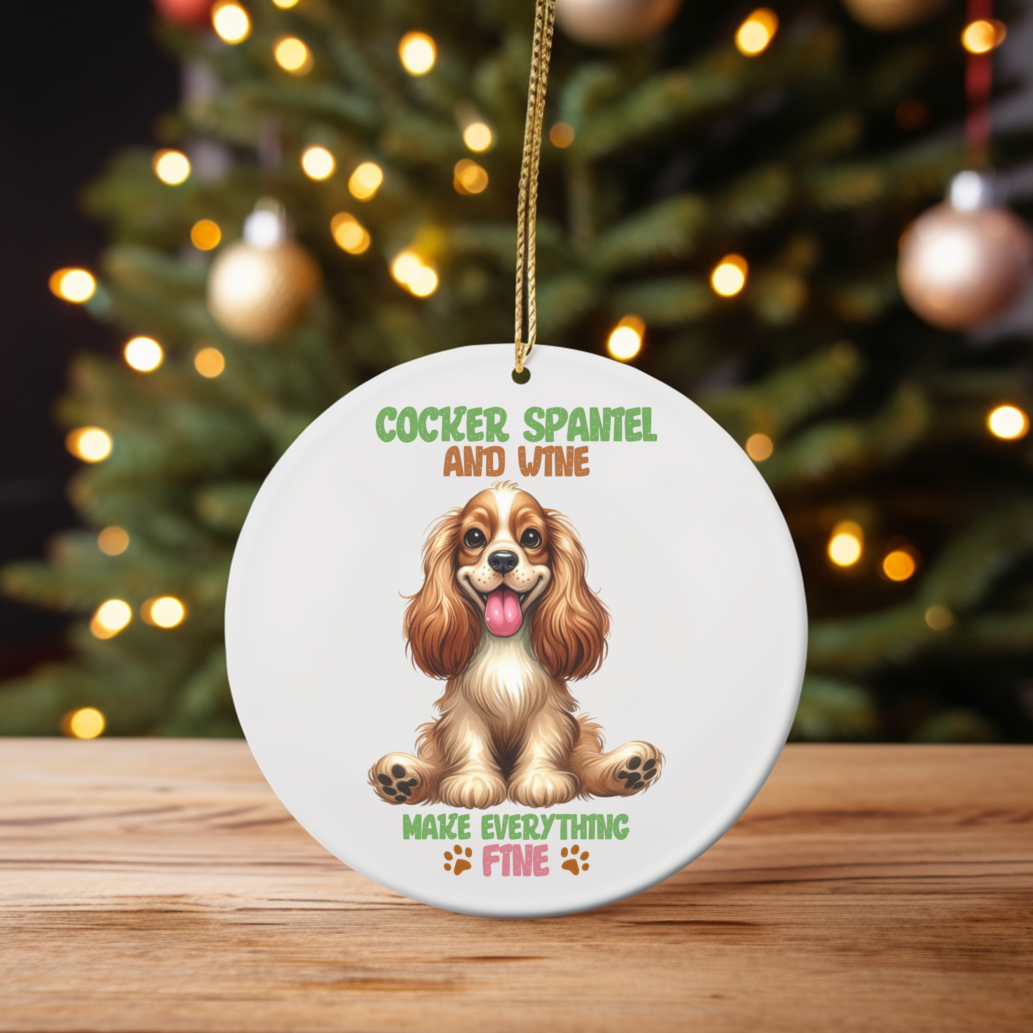"Cocker Spaniel and Wine Make Everything Fine" Ornament - Fun Gift for Dog and Wine Lovers product thumbnail image
