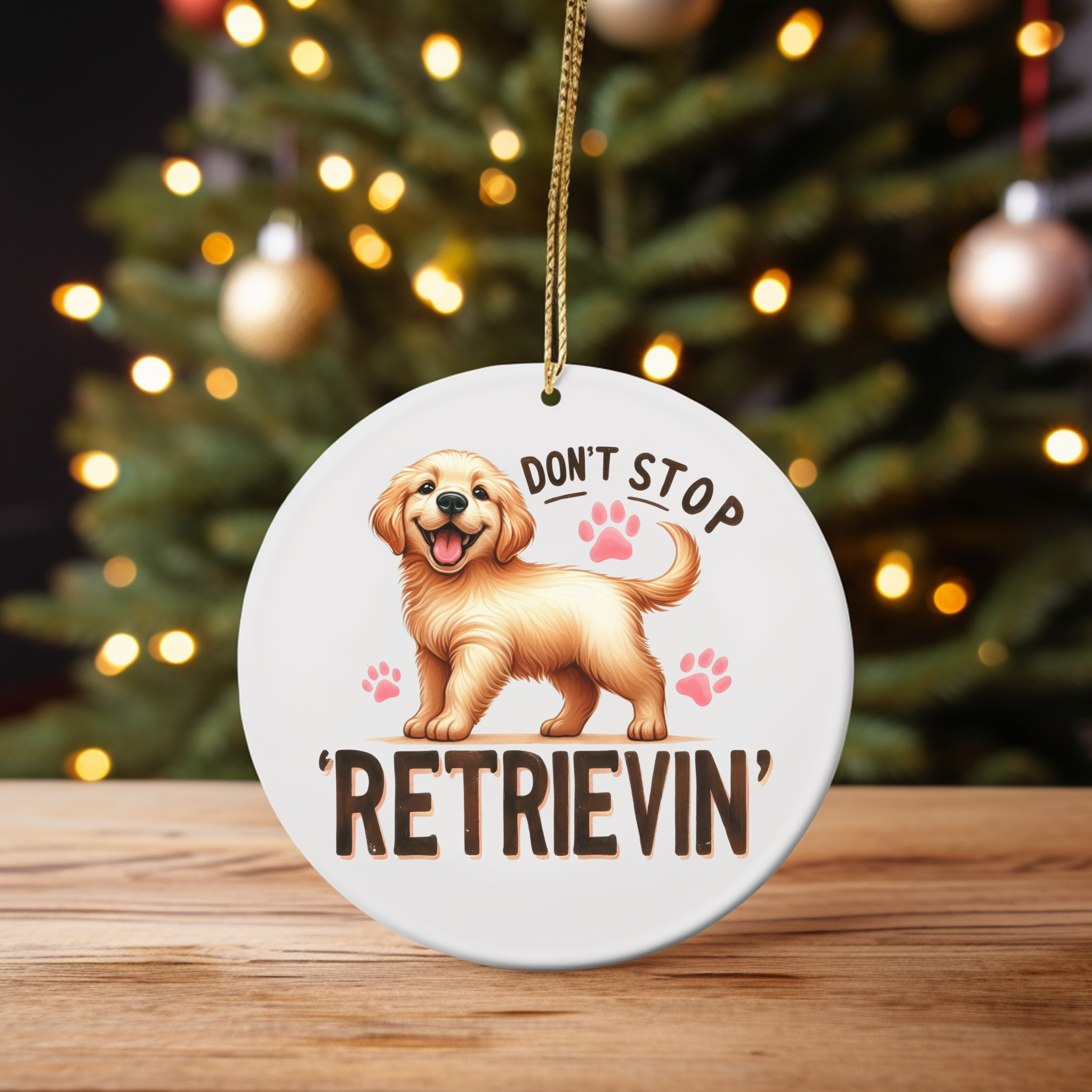 Funny "Don't Stop Retrievin'" Golden Retriever Ornament - Gift for Dog Lovers product thumbnail image