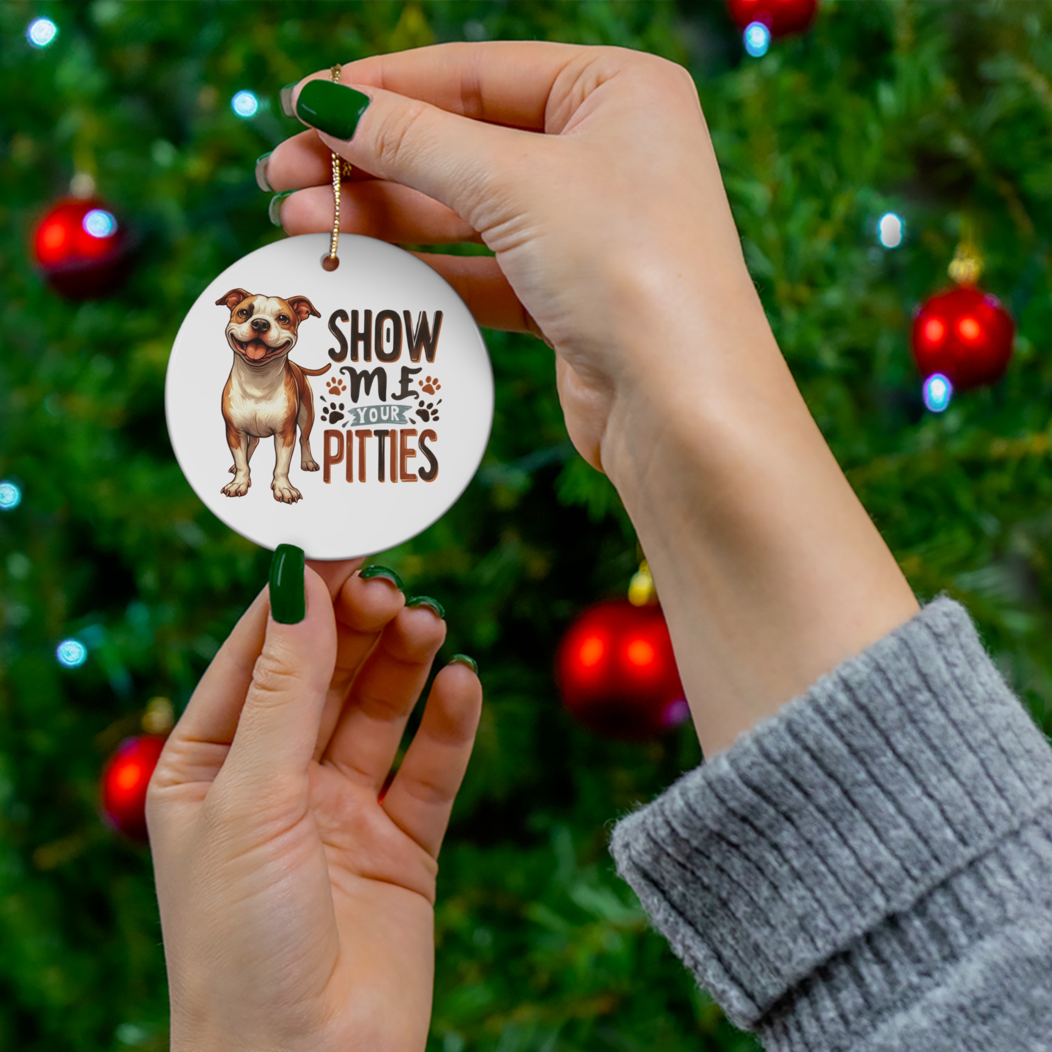 Funny "Show Me Your Pitties" Pitbull Ornament - Perfect Gift for Dog Lovers product thumbnail image
