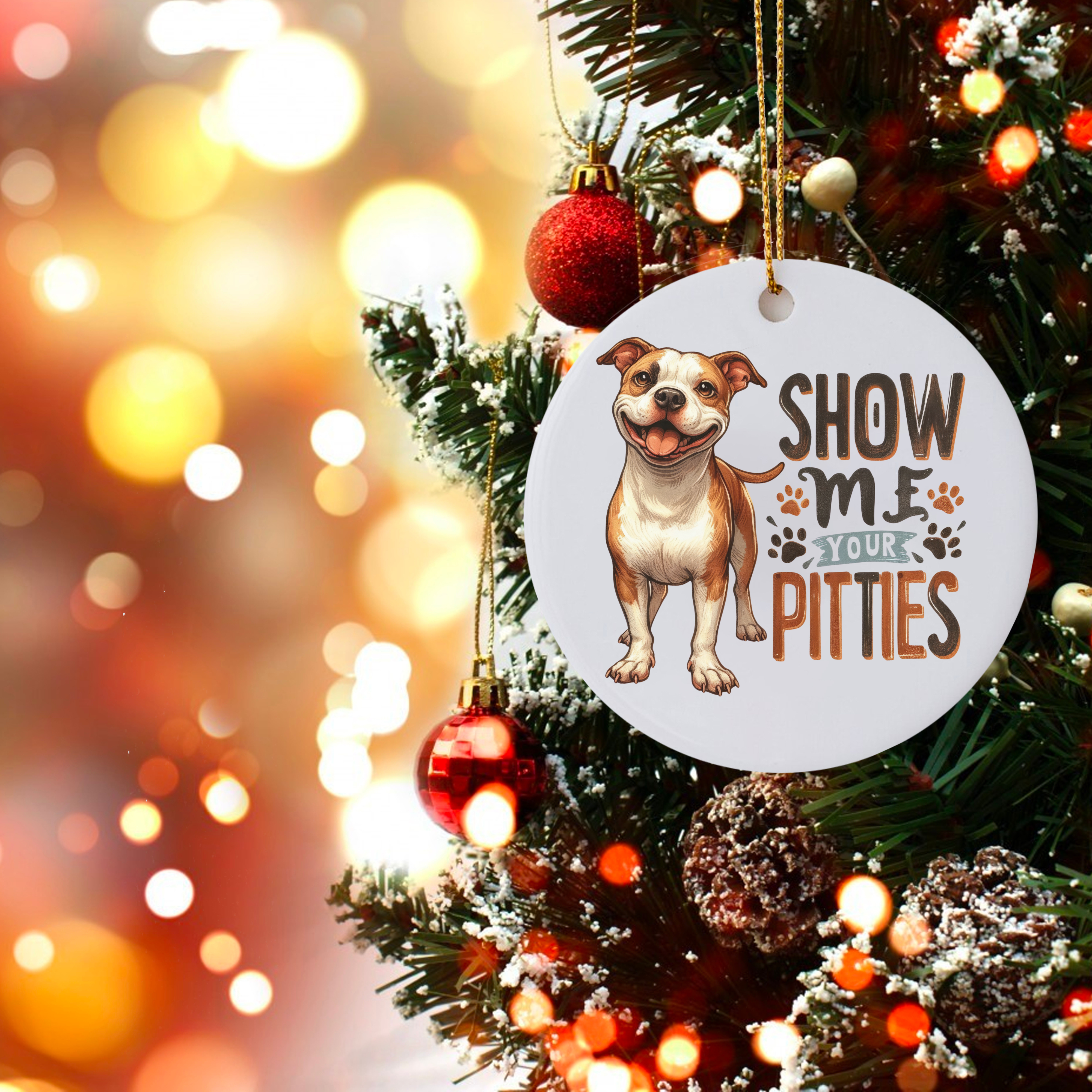 Funny "Show Me Your Pitties" Pitbull Ornament - Perfect Gift for Dog Lovers product thumbnail image Funny "Show Me Your Pitties" Pitbull Ornament - Perfect Gift for Dog Lovers product thumbnail image