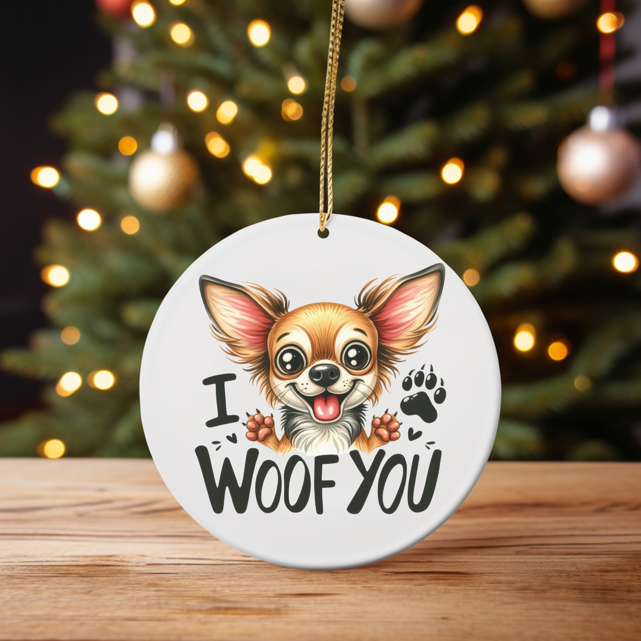 Cute "I Woof You" Chihuahua Ornament - Adorable Gift for Dog Lovers